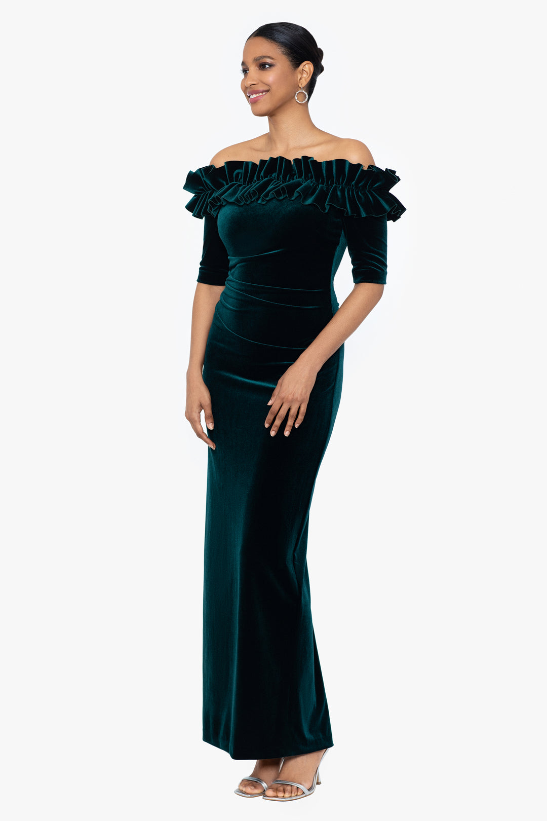 "Tiffany" Long Velvet 3/4 Sleeve Ruffle Top Dress