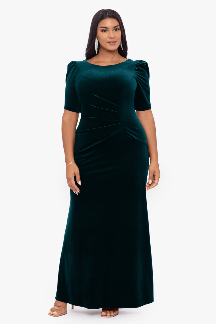 Plus "Renee" 3/4 Sleeve Velvet Floor Length Dress