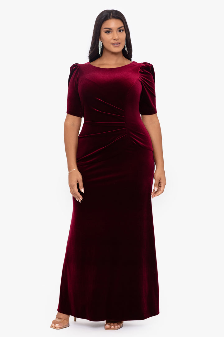Plus "Renee" 3/4 Sleeve Velvet Floor Length Dress