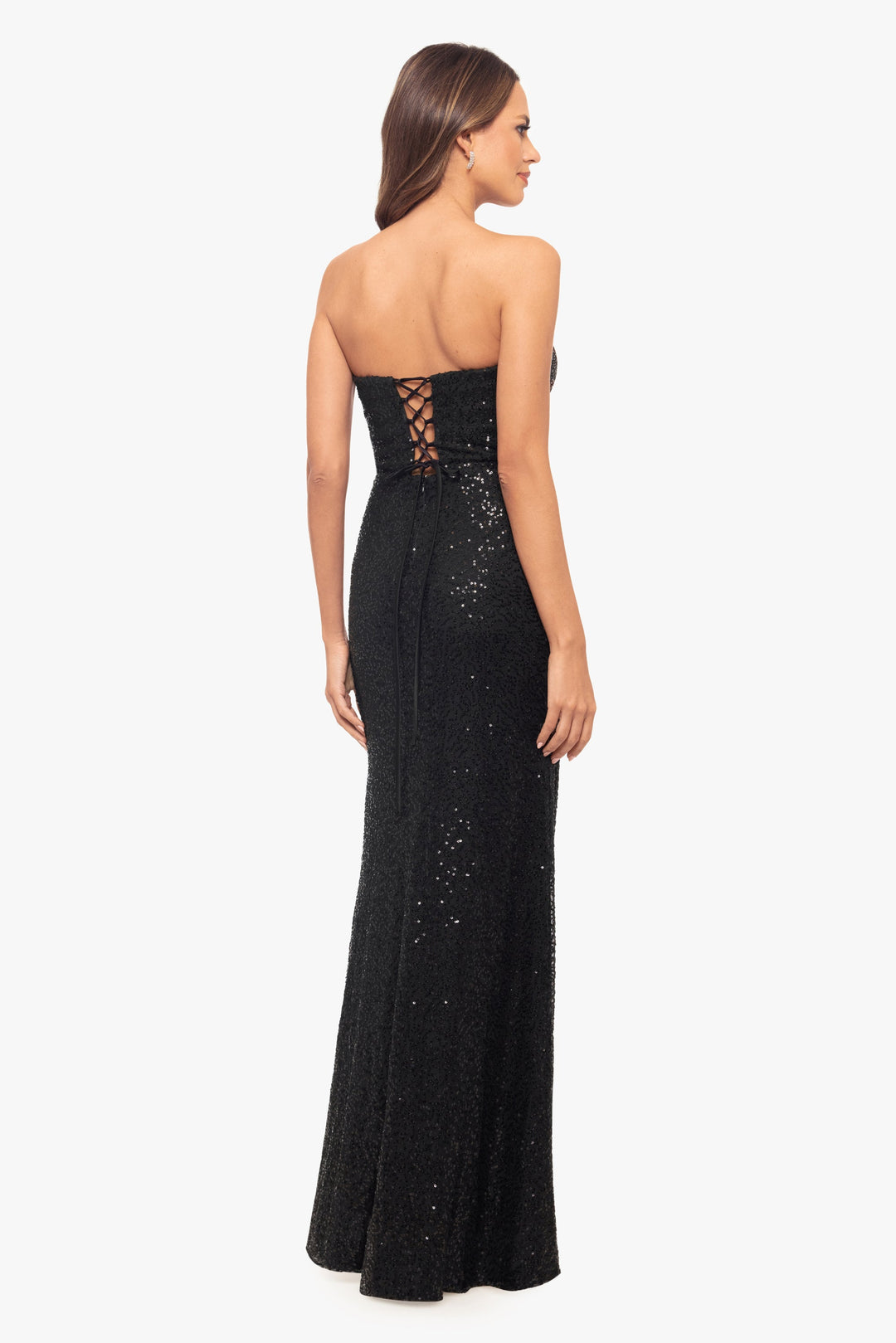 "Jenée" Long Strapless Corset Sequin Dress