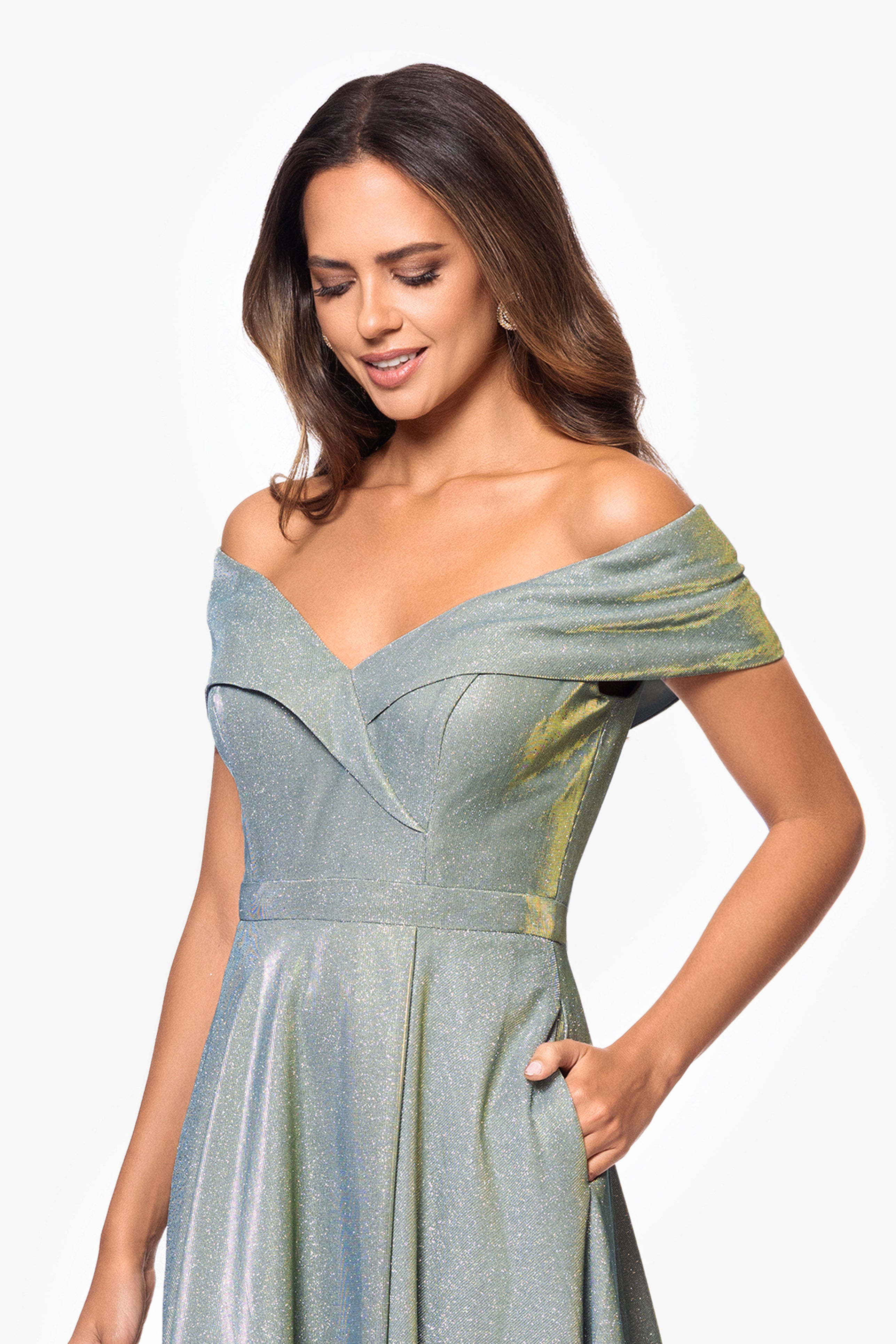 "Estelle" Off The Shoulder Long Glitter Dress