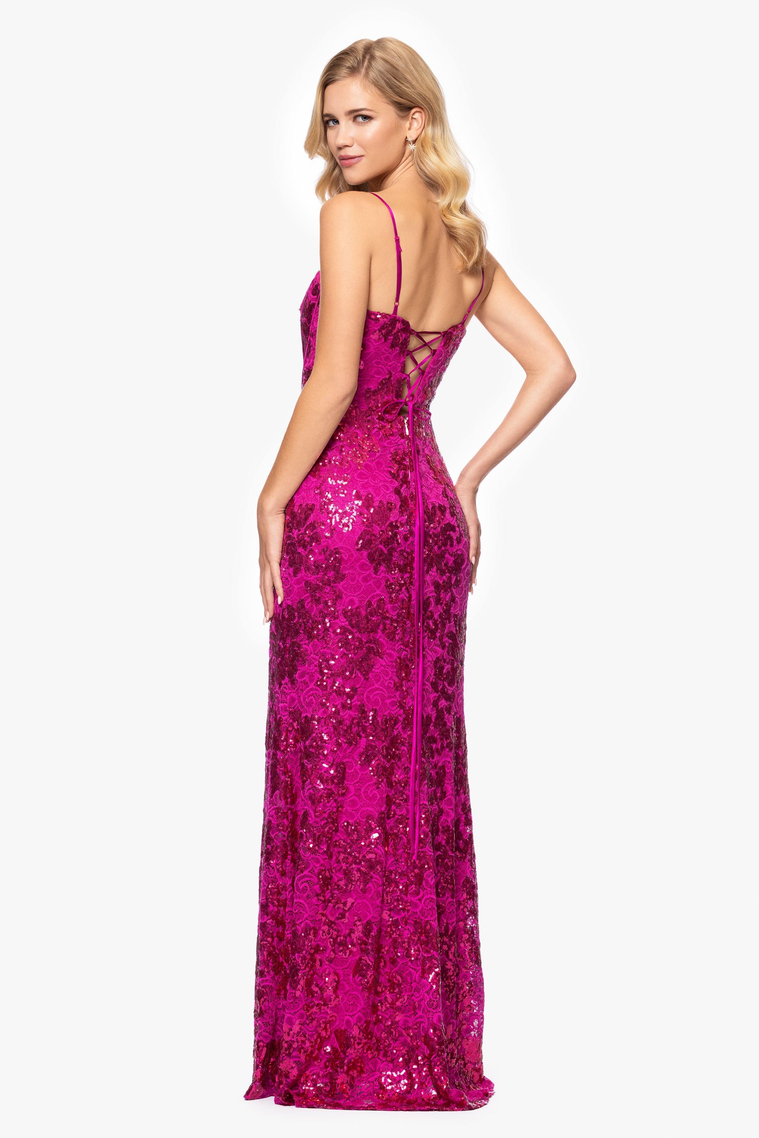 "Annie" Long Sequin Lace Corset Dress