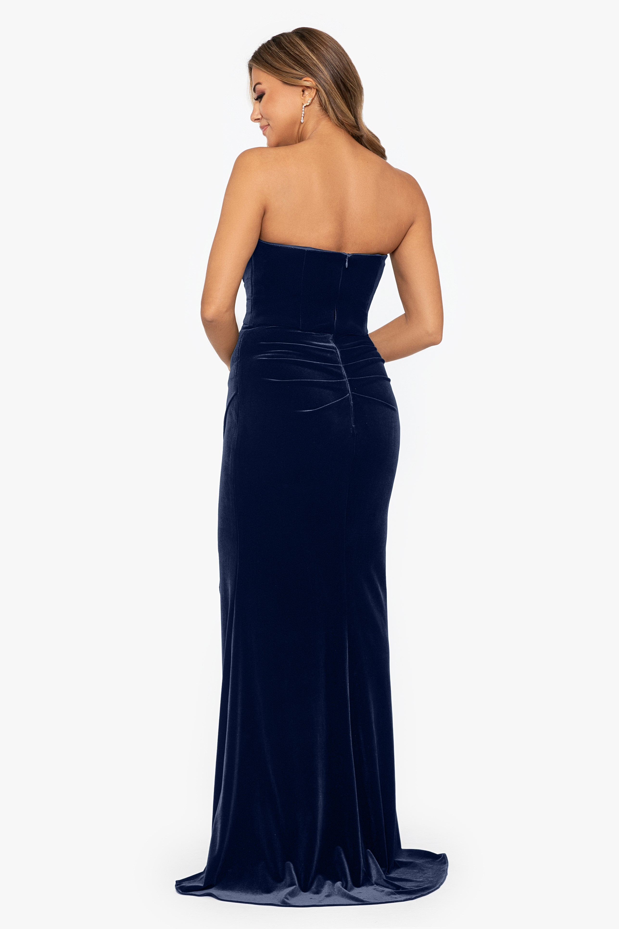 Petite "Marion" Long Velvet Bustier Dress