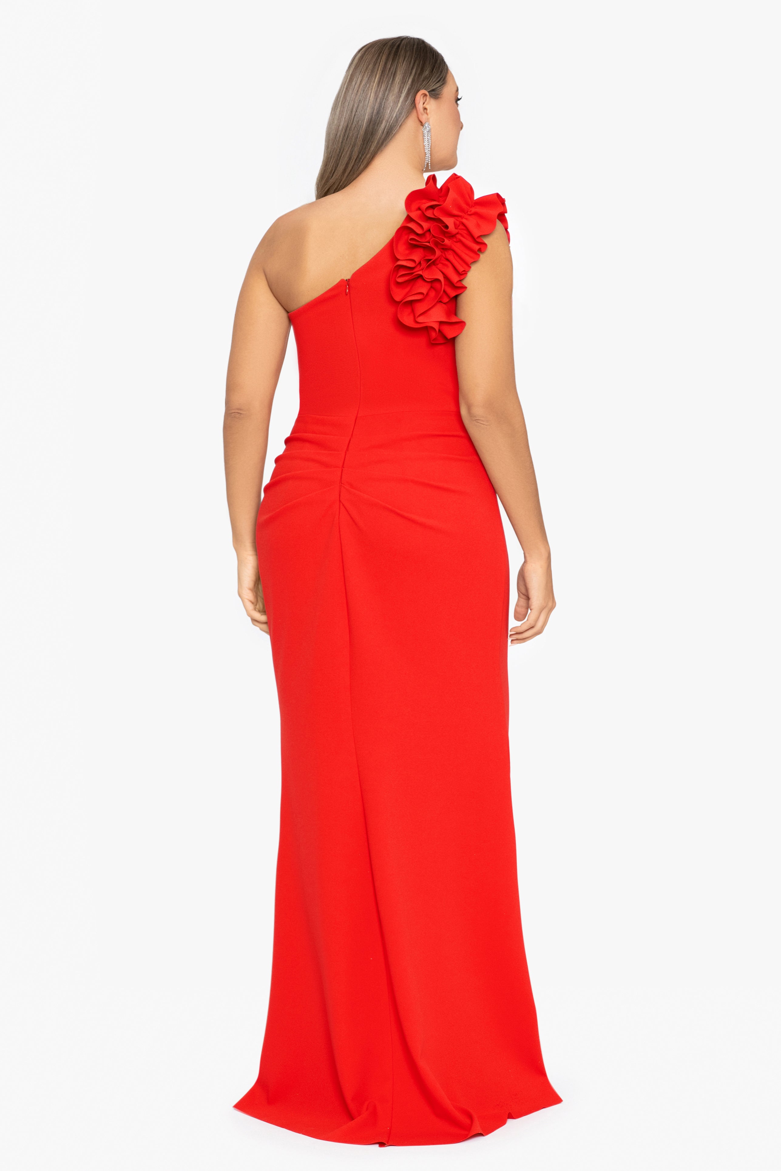 Plus "Ivy" One Shoulder Ruffle Scuba Crepe Dress