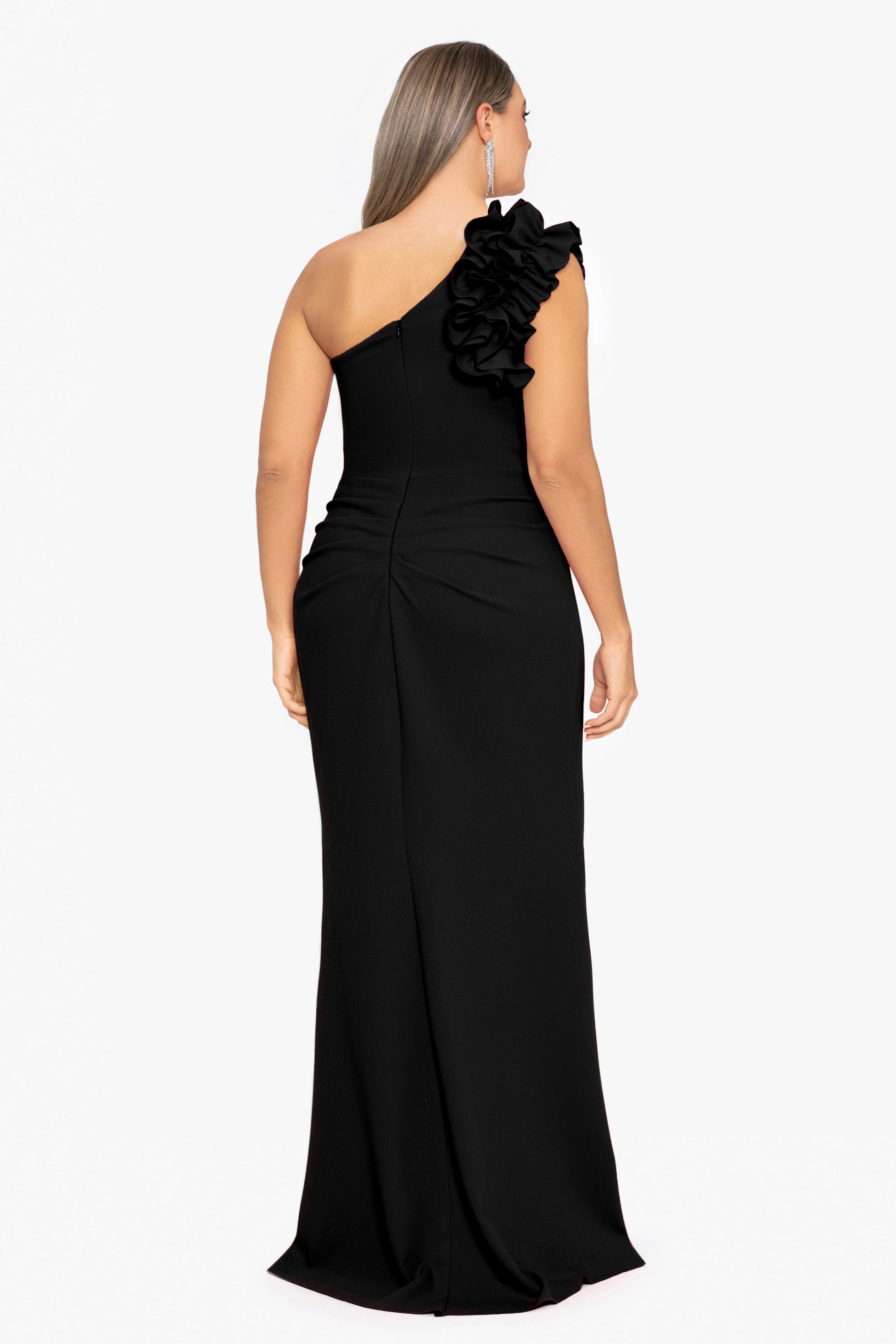 Plus "Ivy" One Shoulder Ruffle Scuba Crepe Dress