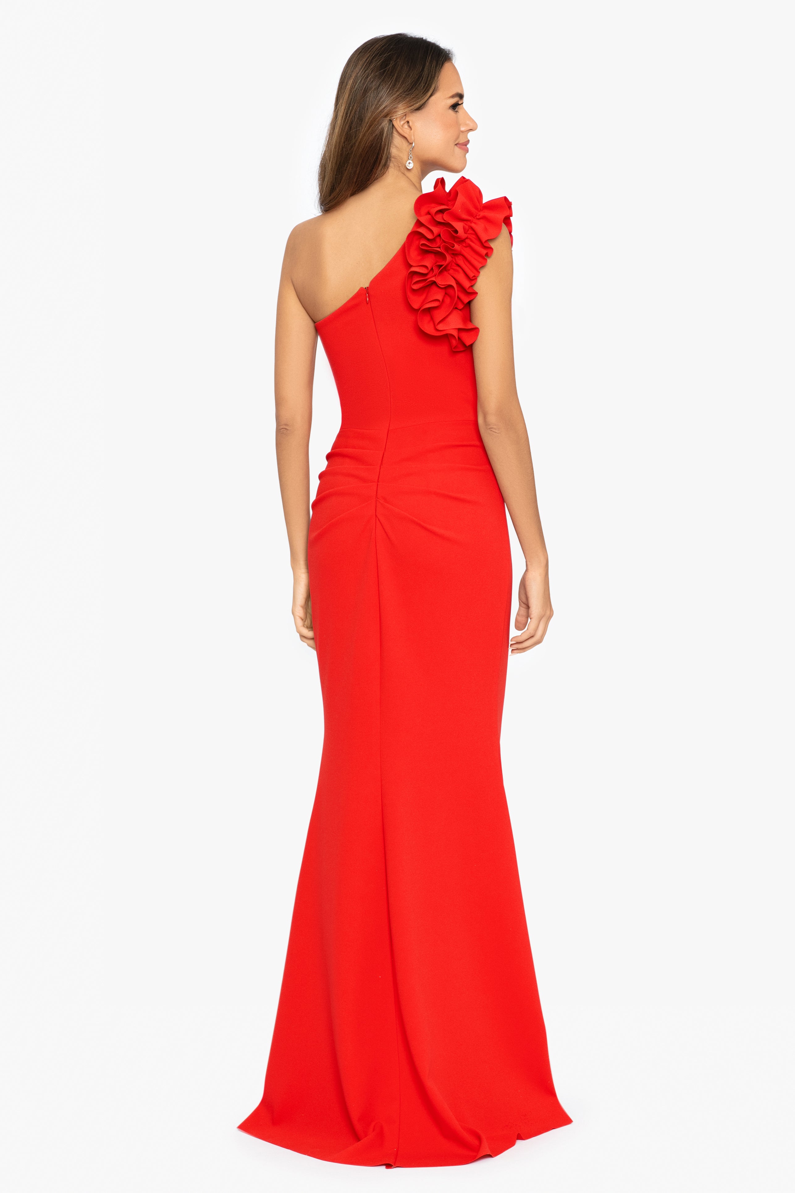 "Ivy" One Shoulder Ruffle Scuba Crepe Dress