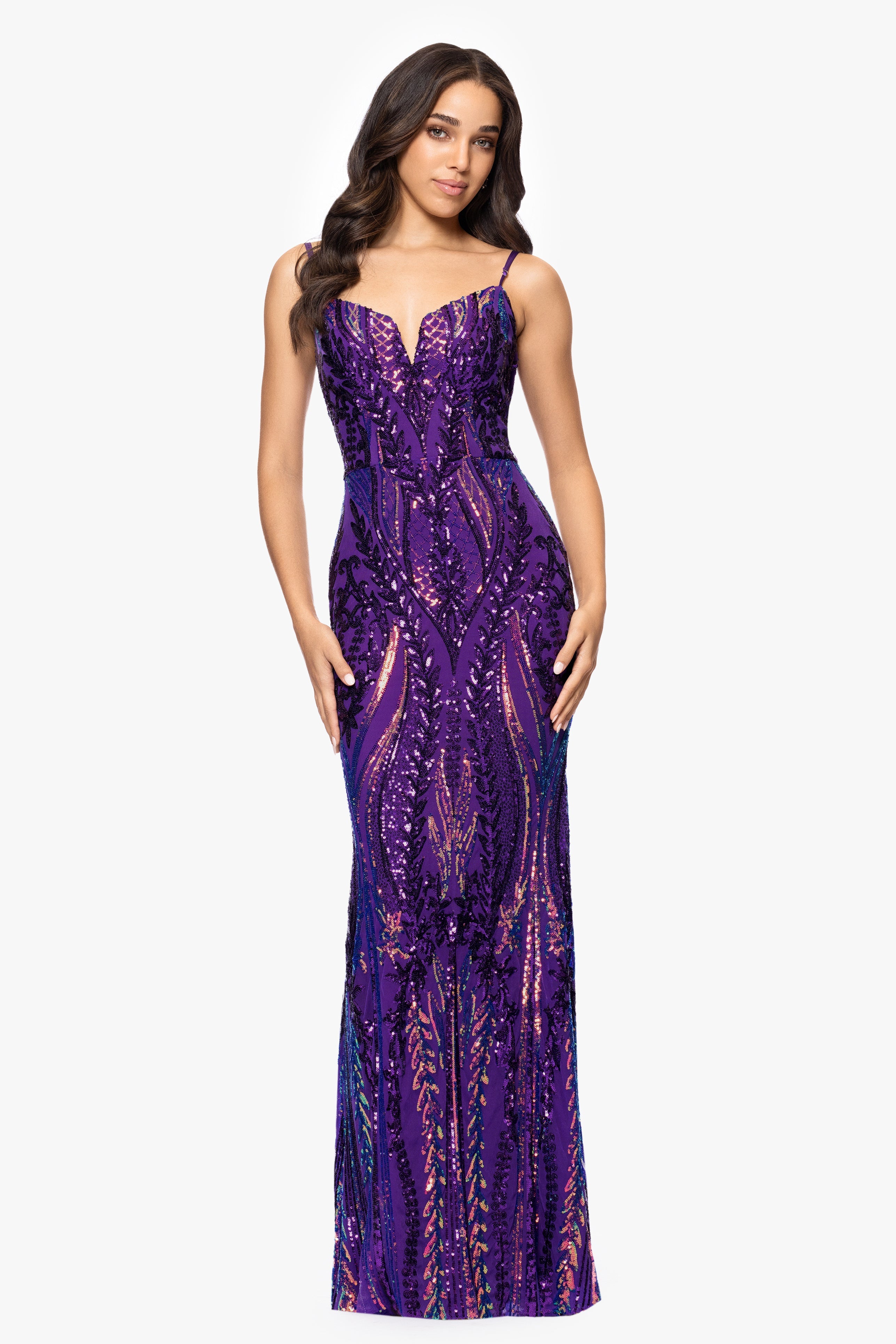 "Christine" Spaghetti Strap Floor Length Sequin Dress