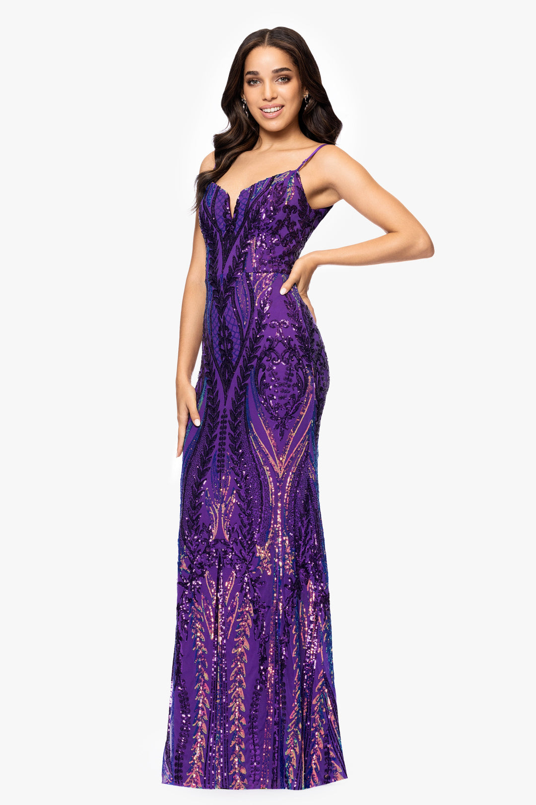 "Christine" Spaghetti Strap Floor Length Sequin Dress