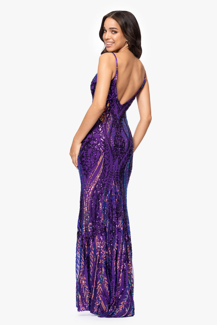 "Christine" Spaghetti Strap Floor Length Sequin Dress