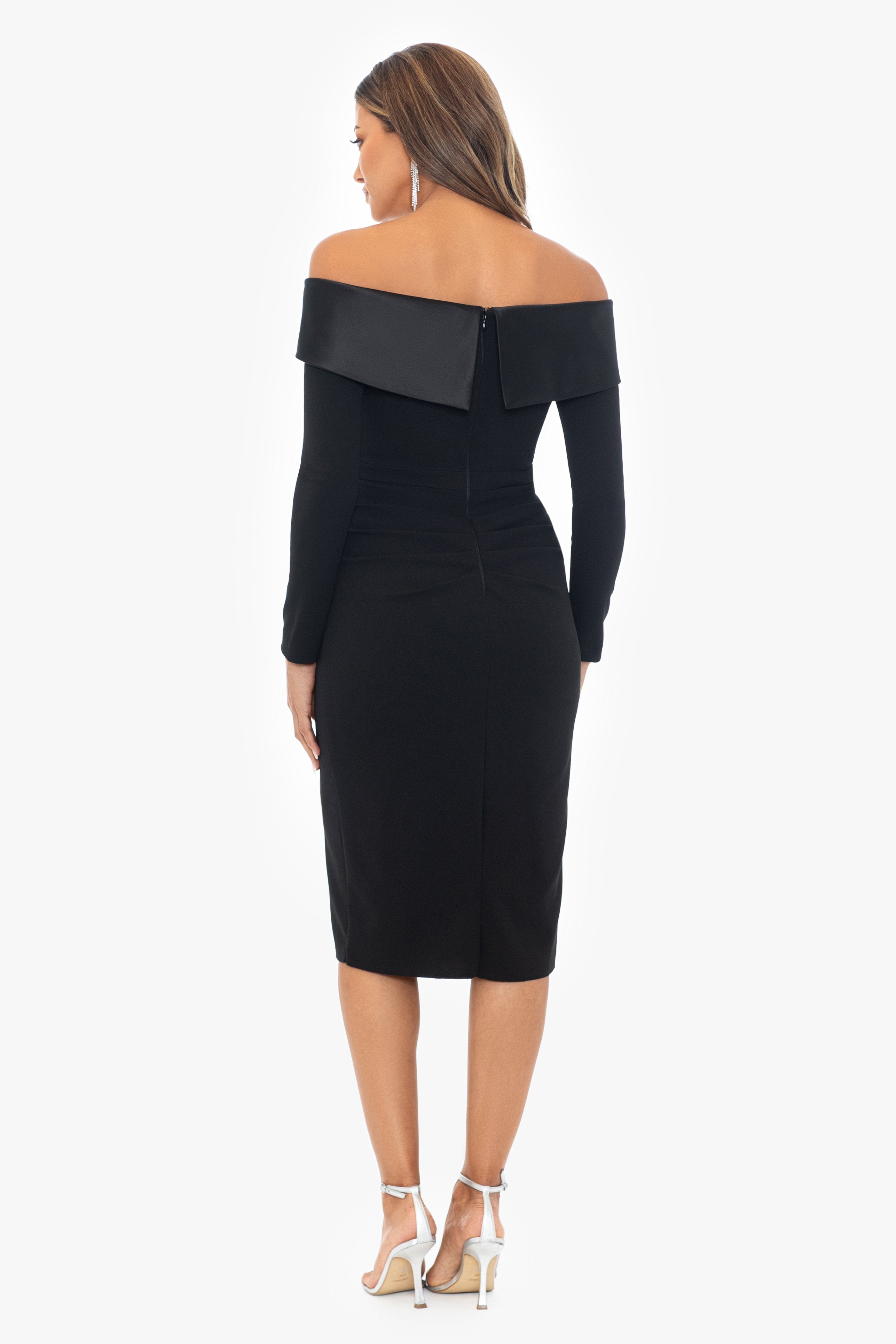 "Kelsey" Short Scuba Crepe Off the Shoulder Long Sleeve Dress