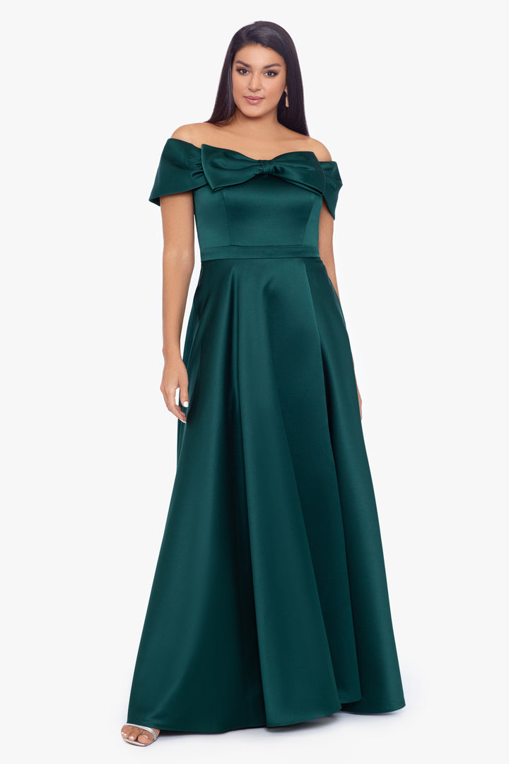Plus "Sydney" Long Lamour Off the Shoulder Bow Ball Gown