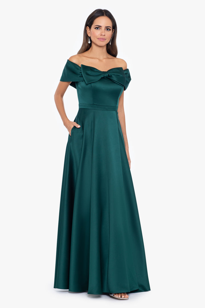 "Sydney" Long Lamour Off the Shoulder Bow Ball Gown