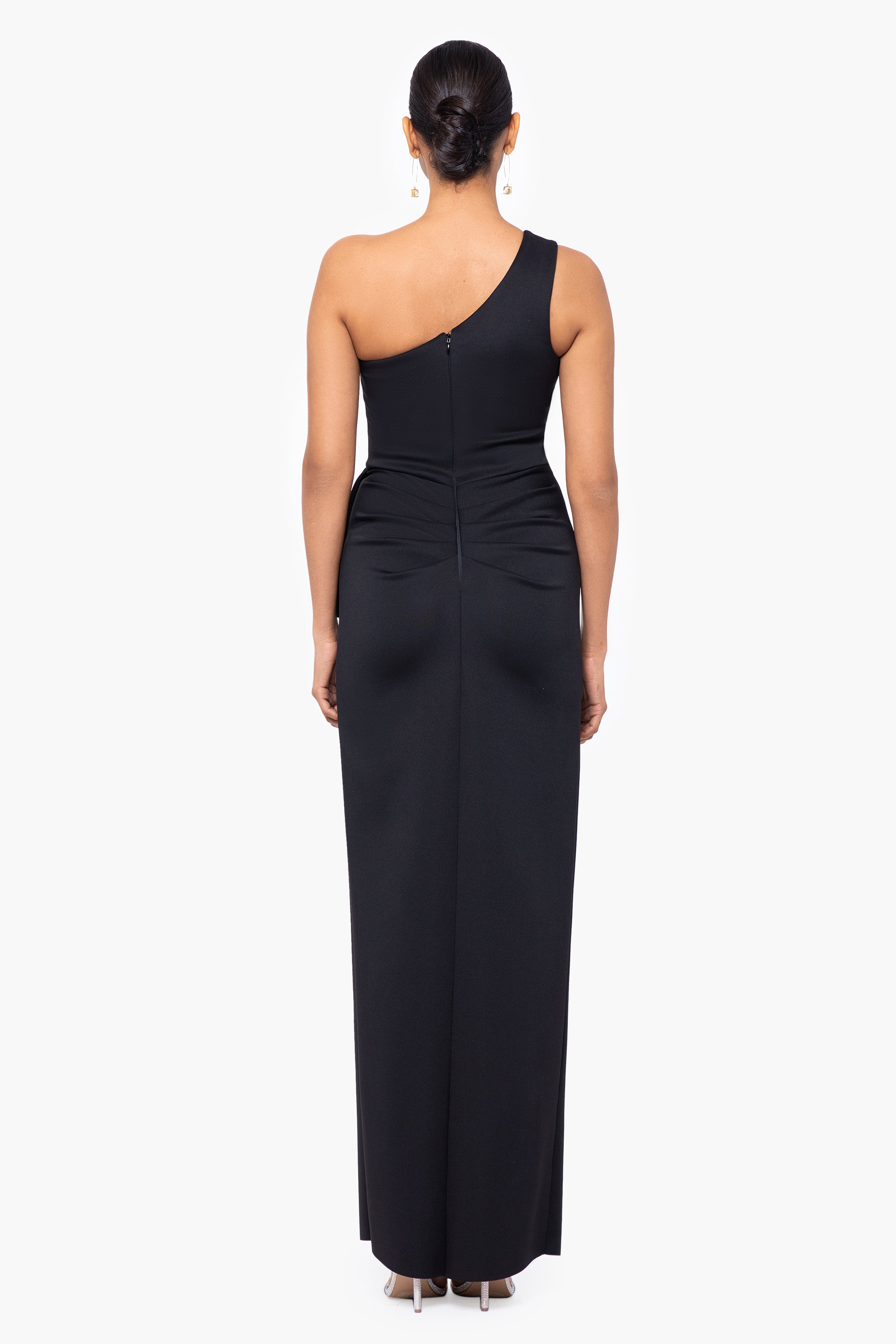 "Tana" Long Scuba One Shoulder Ruffle Floor Length Dress