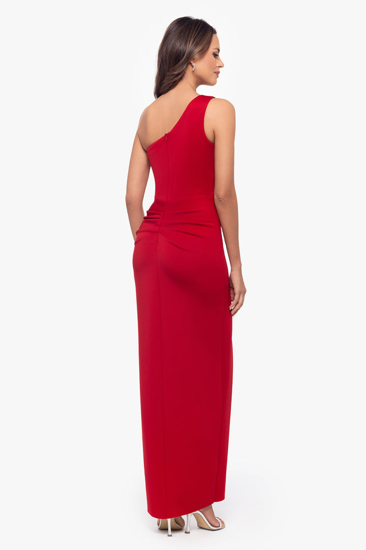 "Tana" Long Scuba One Shoulder Ruffle Floor Length Dress