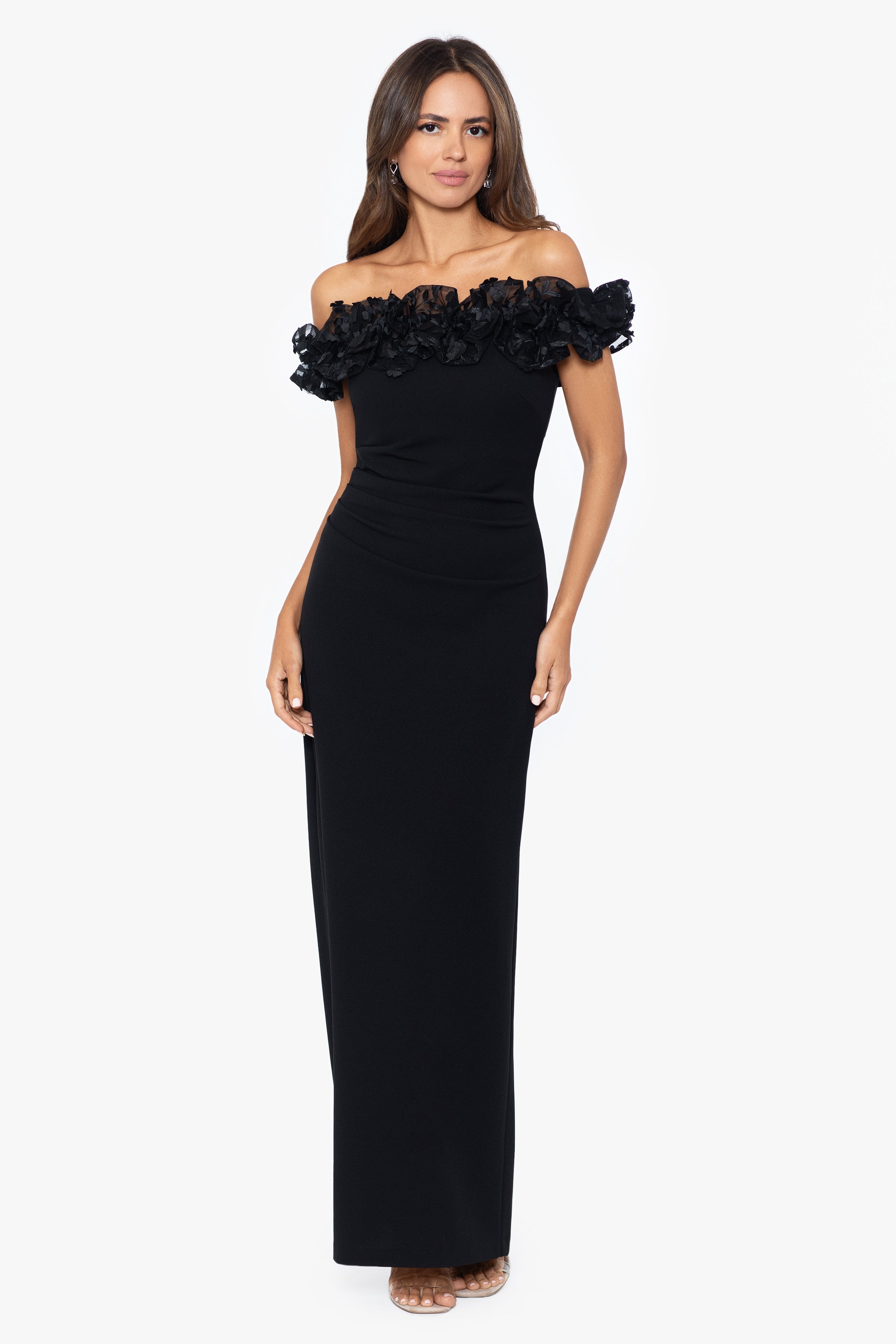 "Maya" Long Off the Shoulder 3D Ruffle Dress