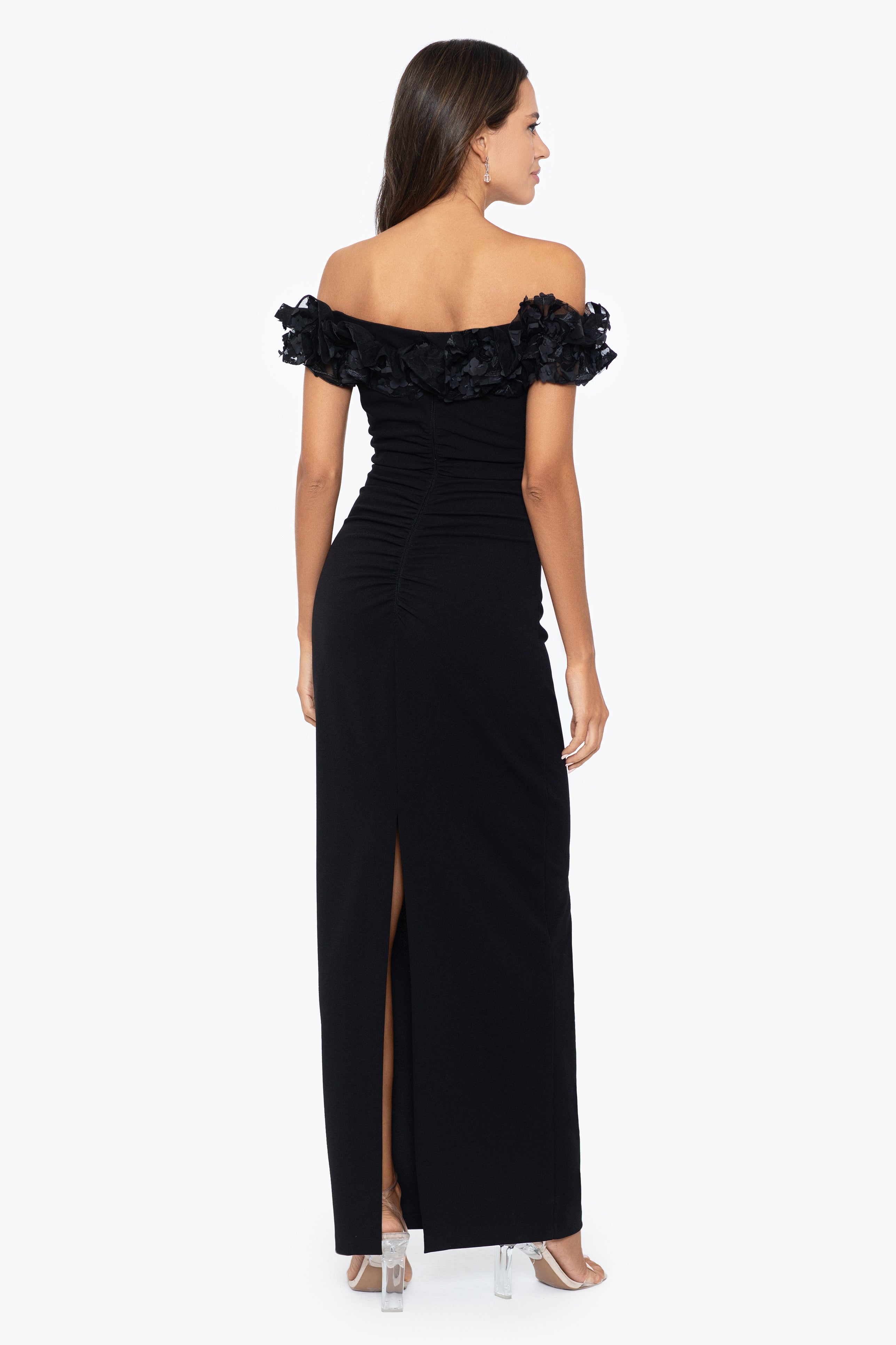 "Maya" Long Off the Shoulder 3D Ruffle Dress