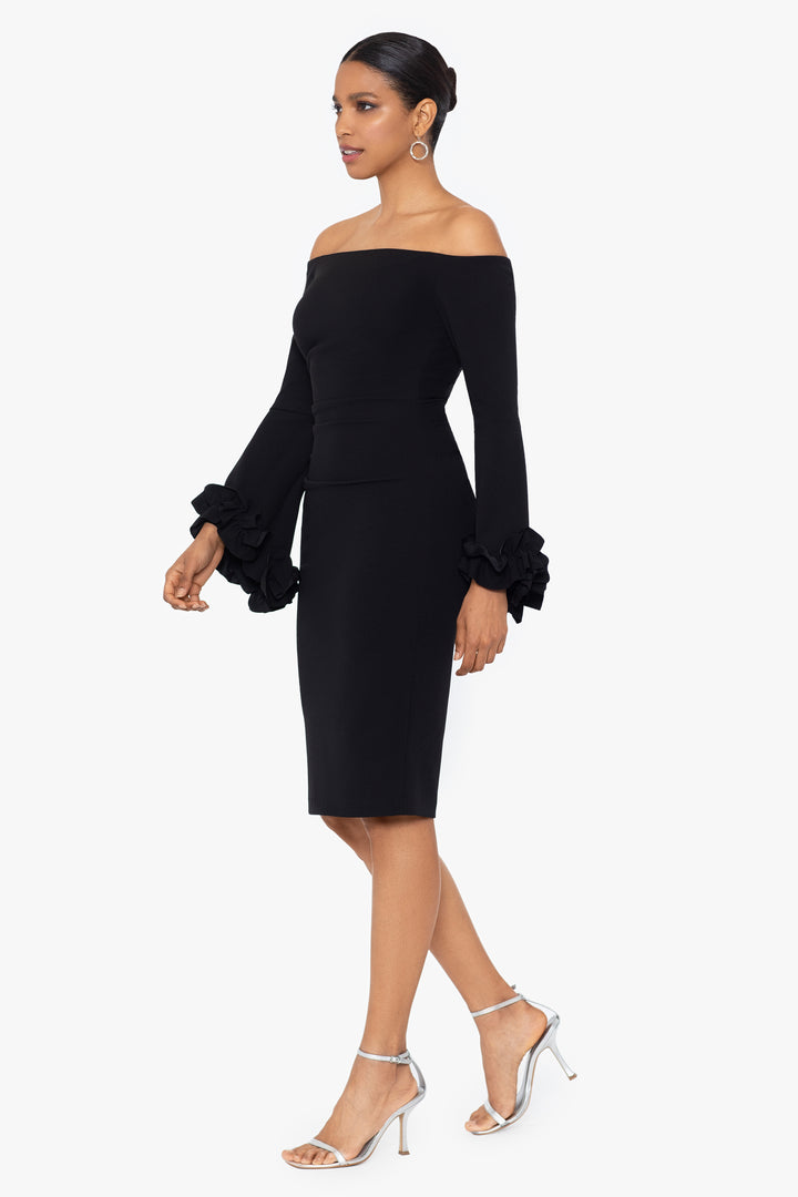 "Stacey" Short Scuba Crepe Off the Shoulder Ruffle Sleeve Dress