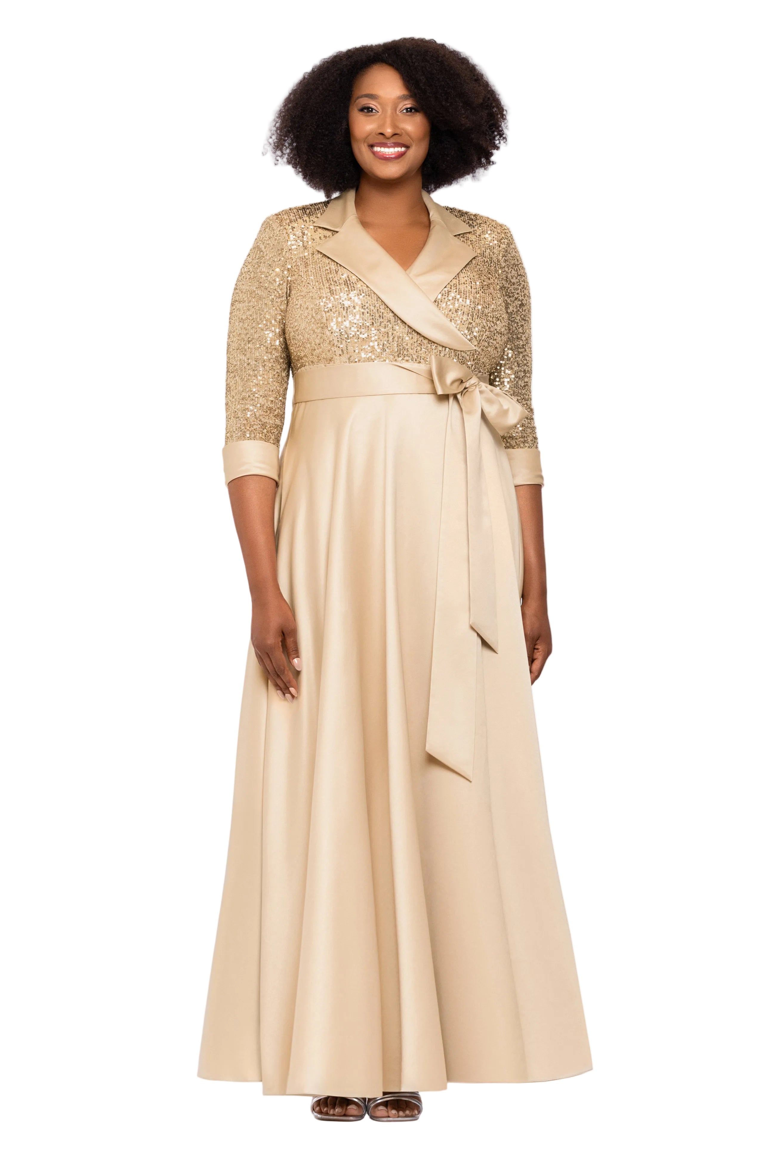 Plus " Megan" Tuxedo Sequin & Lamour Satin Ballgown