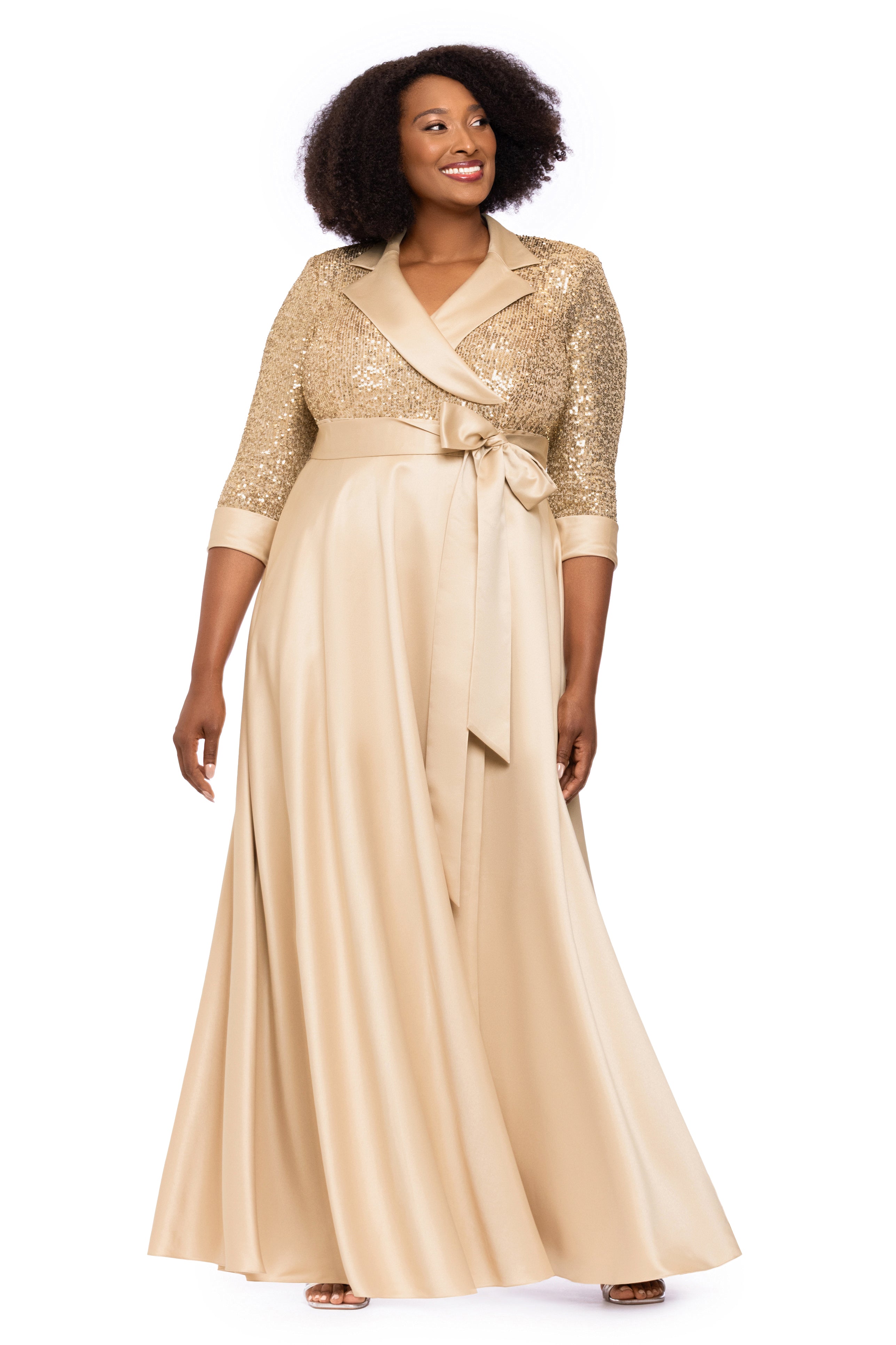 Plus " Megan" Tuxedo Sequin & Lamour Satin Ballgown