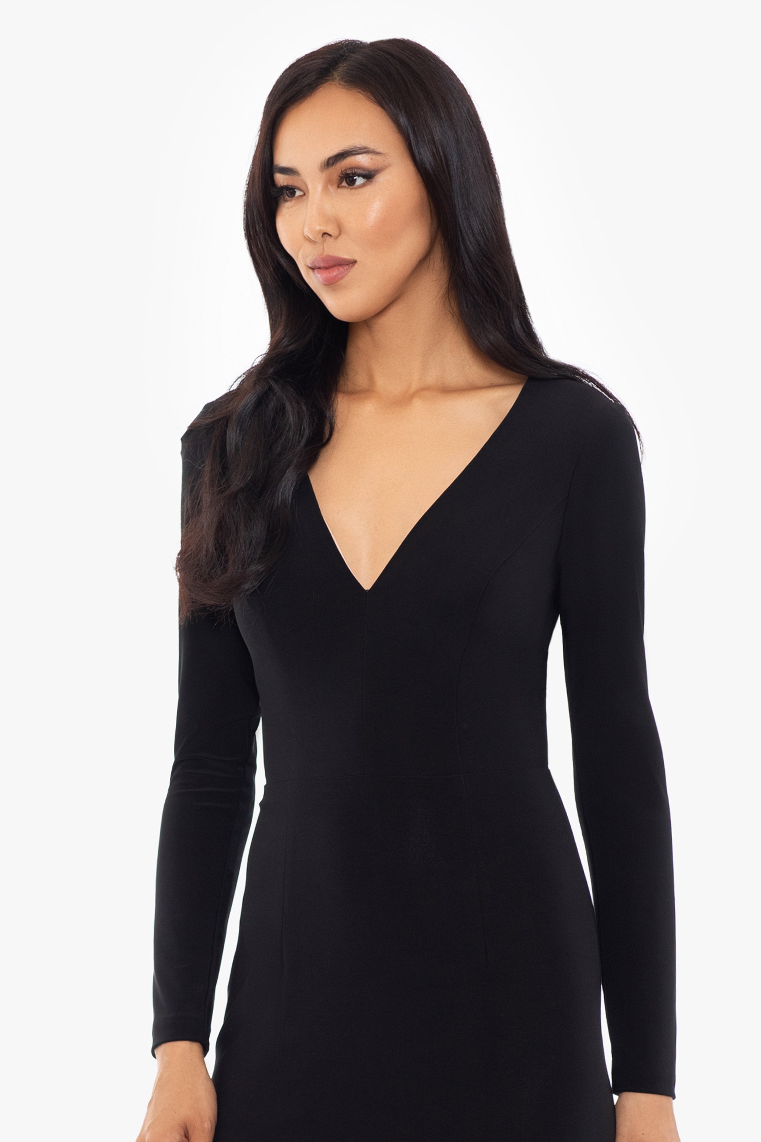 "Trudy" Long Sleeve Jersey Knit Contrast Lining Gown