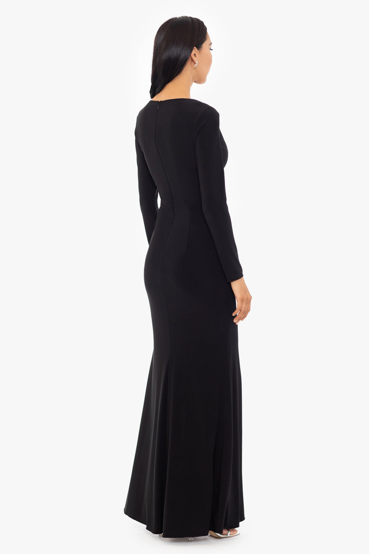 "Trudy" Long Sleeve Jersey Knit Contrast Lining Gown