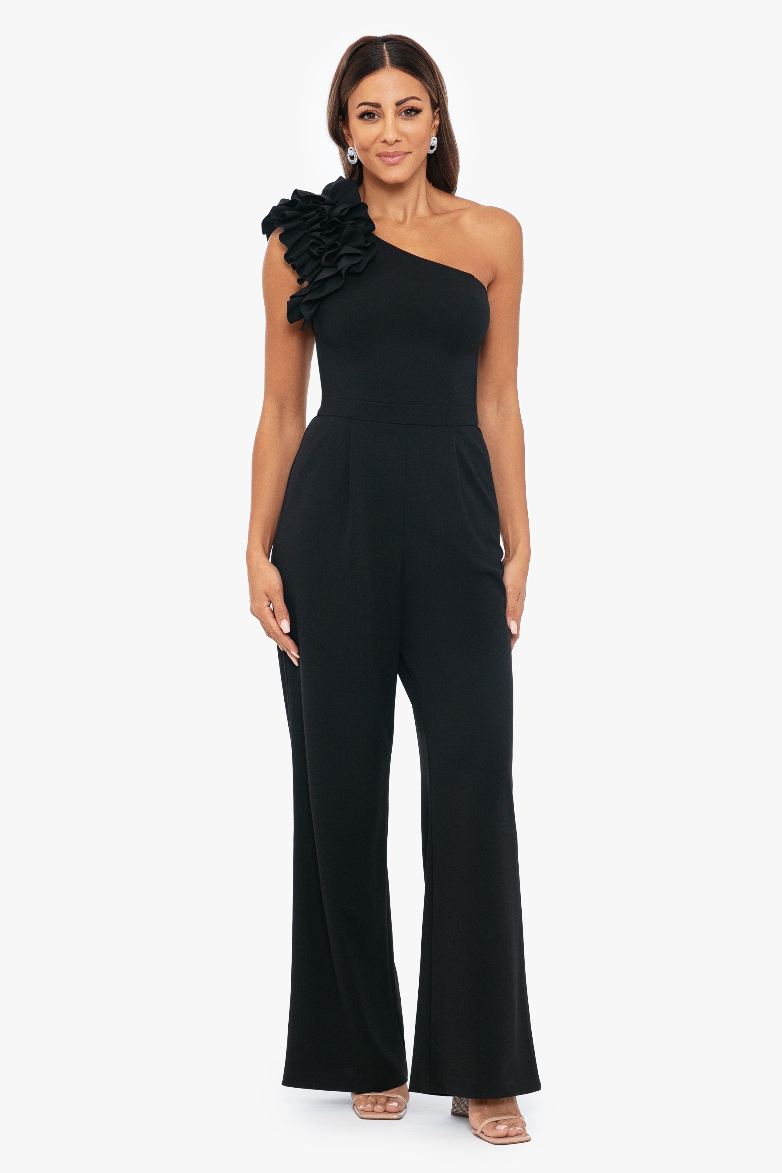 XSCAPE Women s Carissa One Shoulder Scuba Crepe Jumpsuit