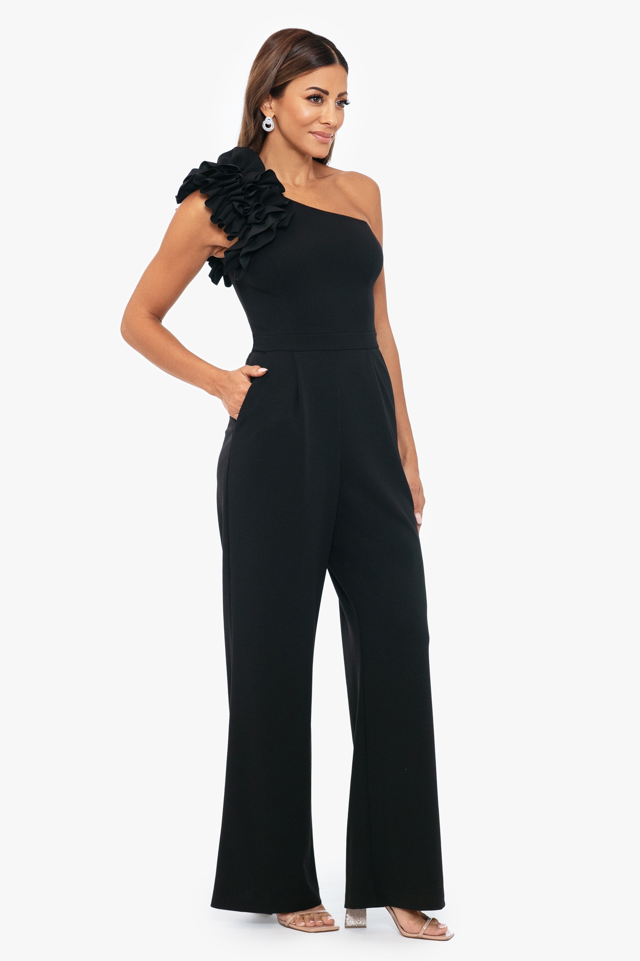 "Carissa" One Shoulder Scuba Crepe Jumpsuit