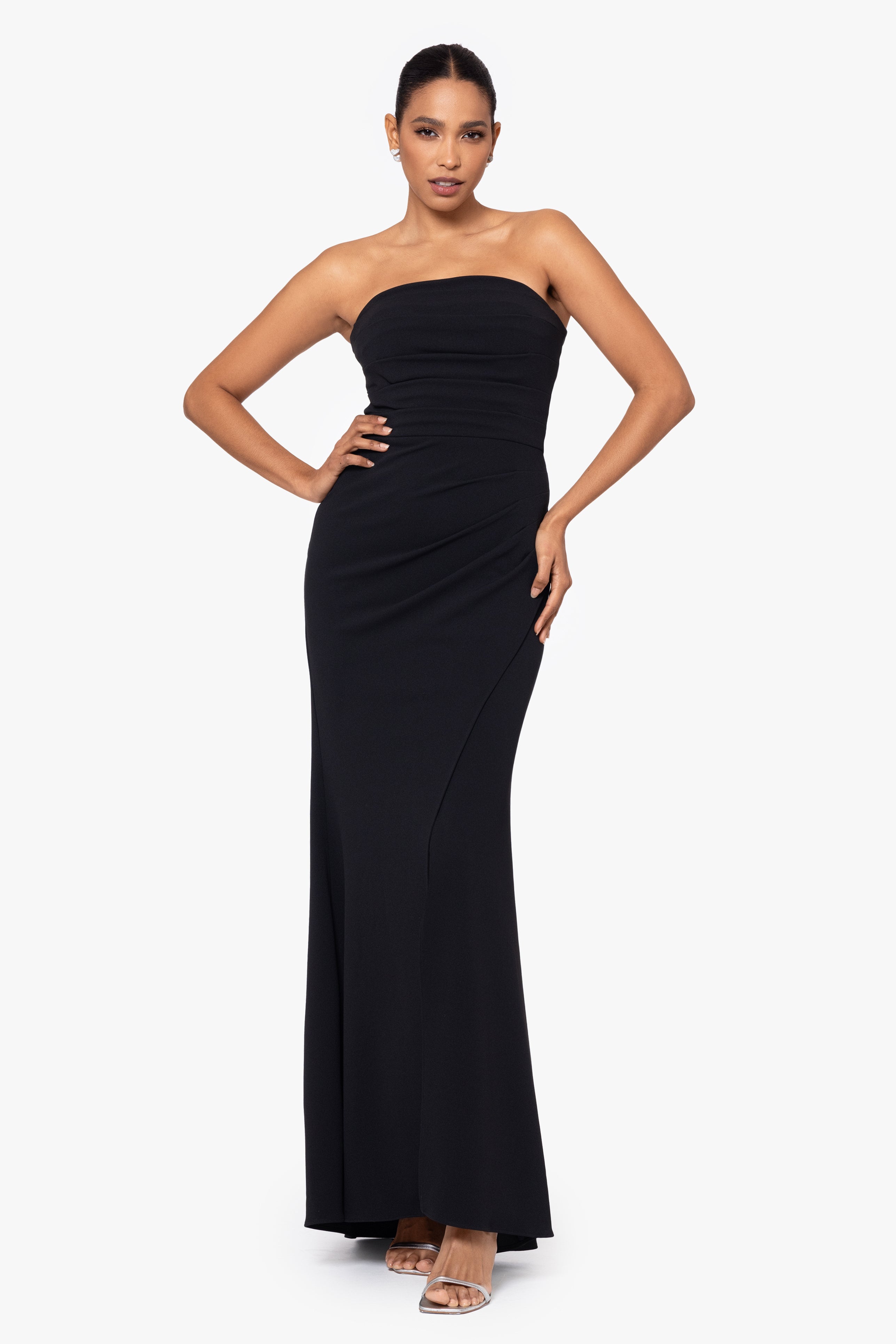 Aqua buy Crepe Bustier Formal Long Gown 382X Size 12 Black Strapless High Front Slit