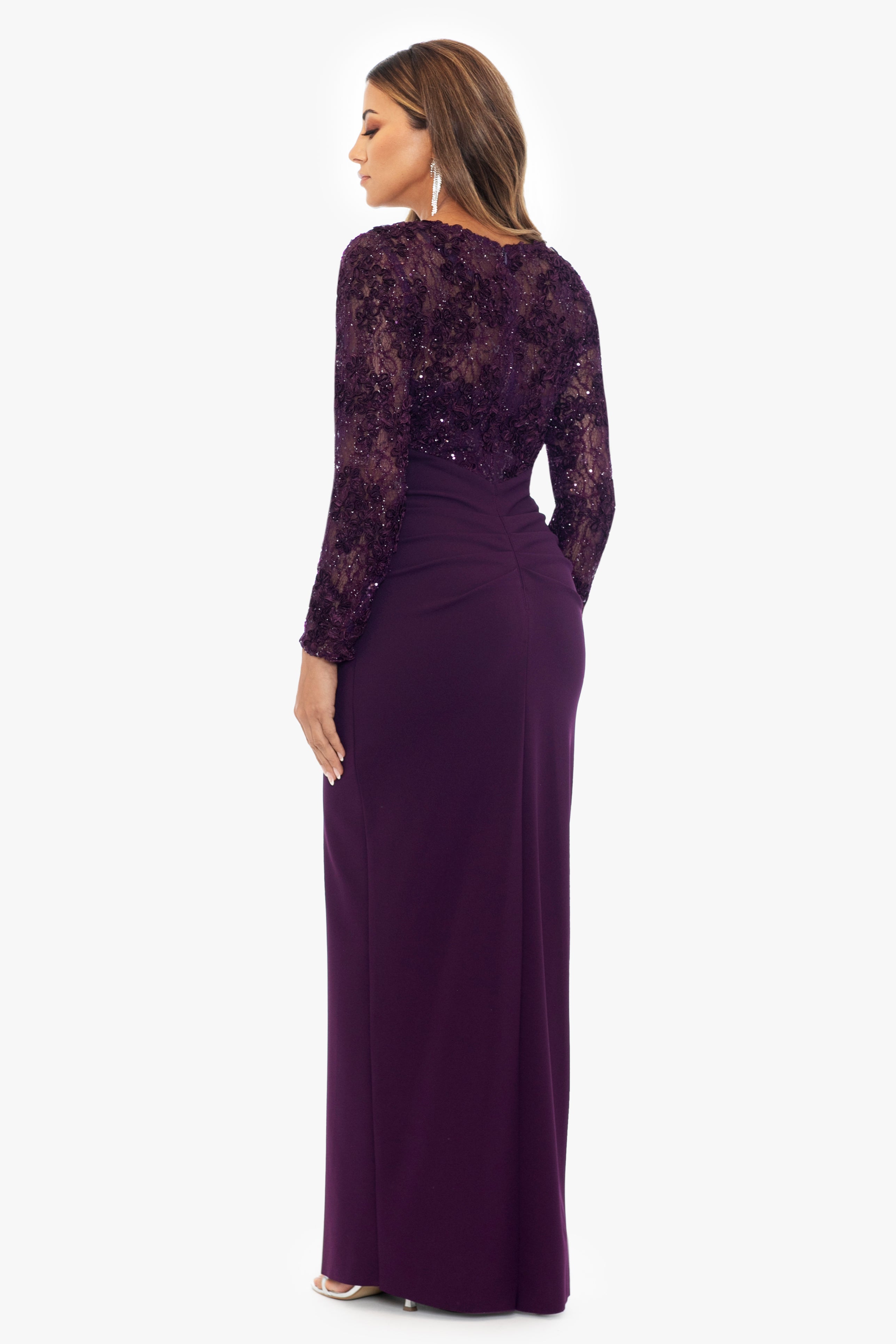 "Tania" Long Sleeve Scuba Crepe With Soutache Top Floor Length Dress