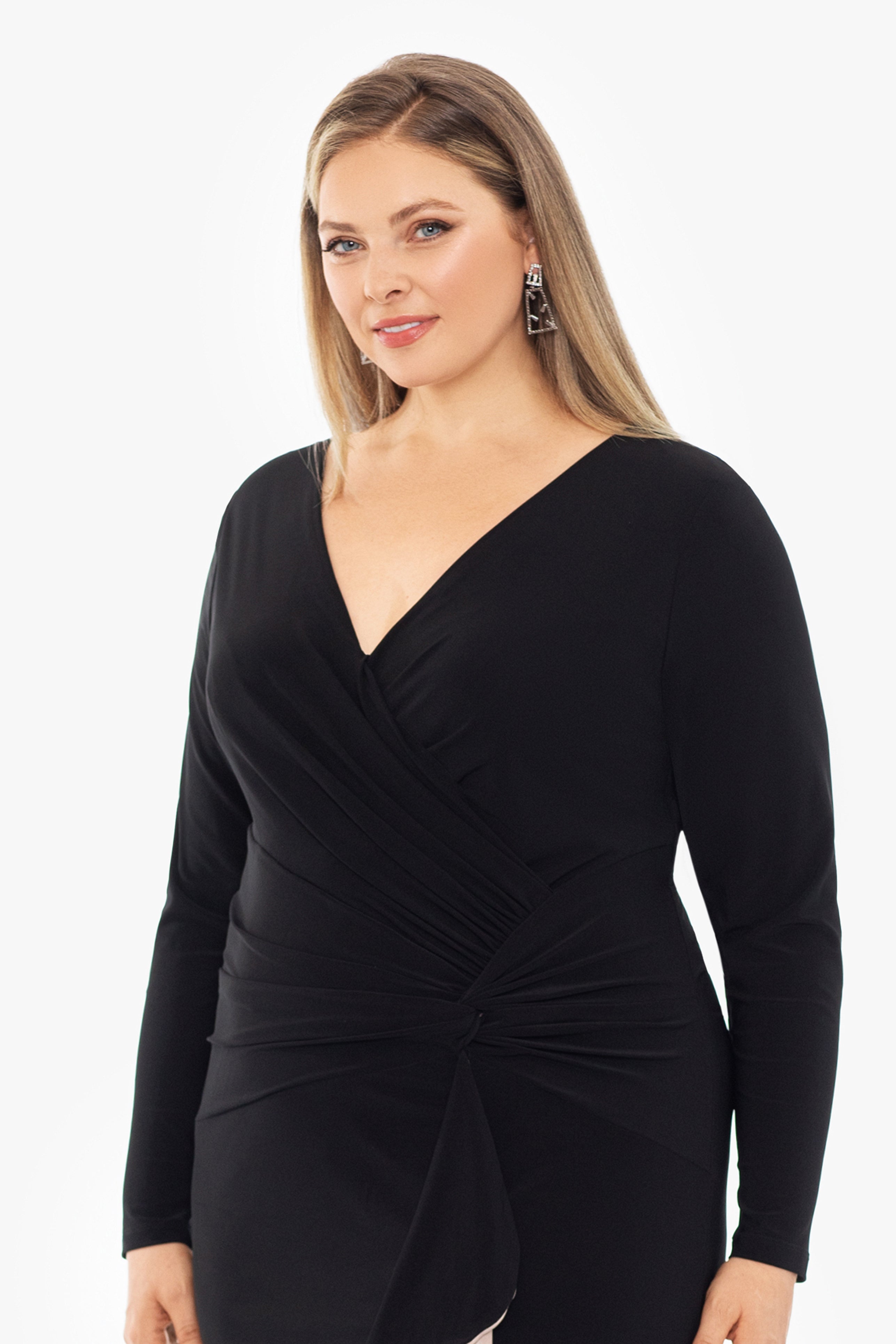 Plus "Trudy"  Long Sleeve Jersey Knit Contrast Lining Gown