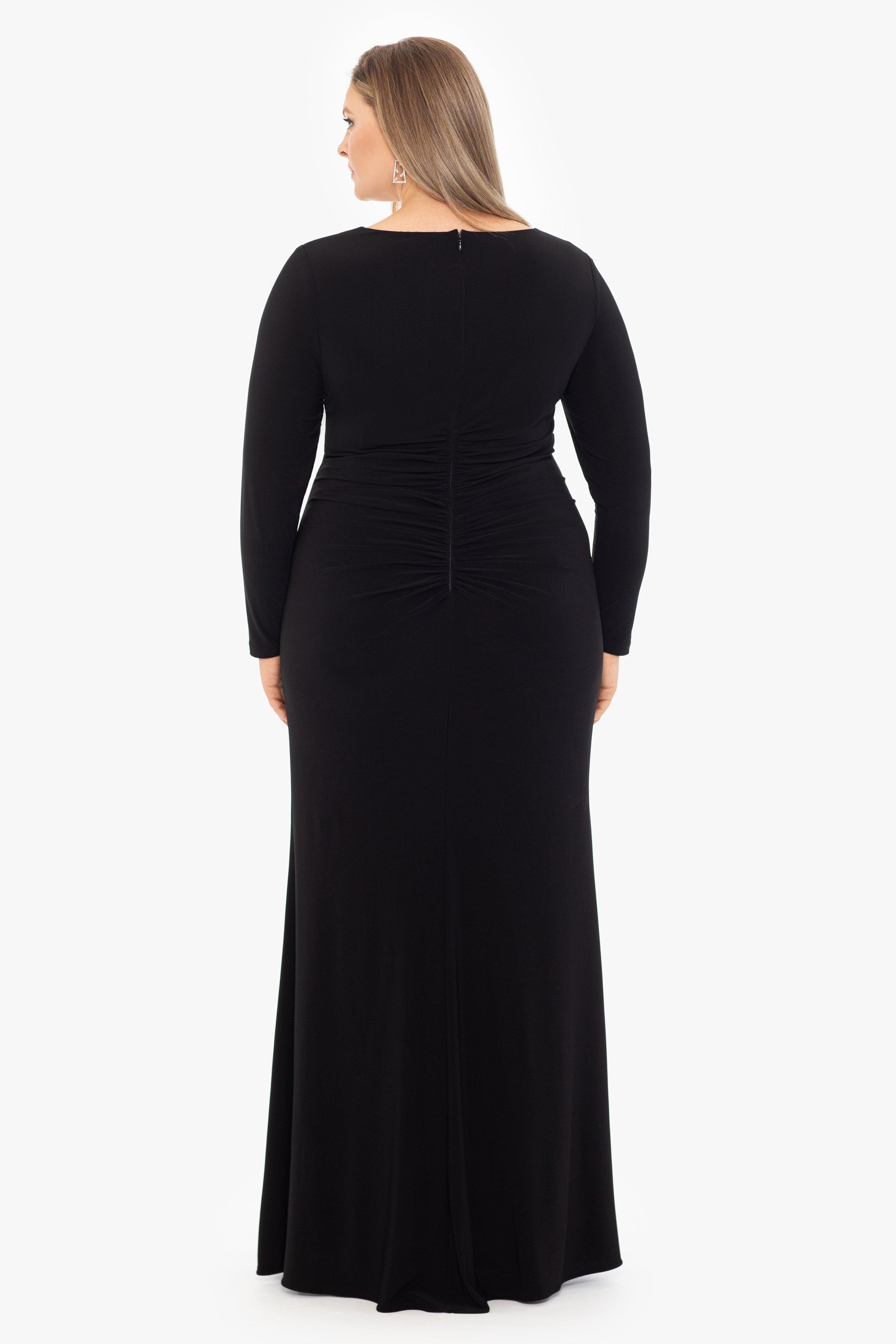 Plus "Trudy"  Long Sleeve Jersey Knit Contrast Lining Gown