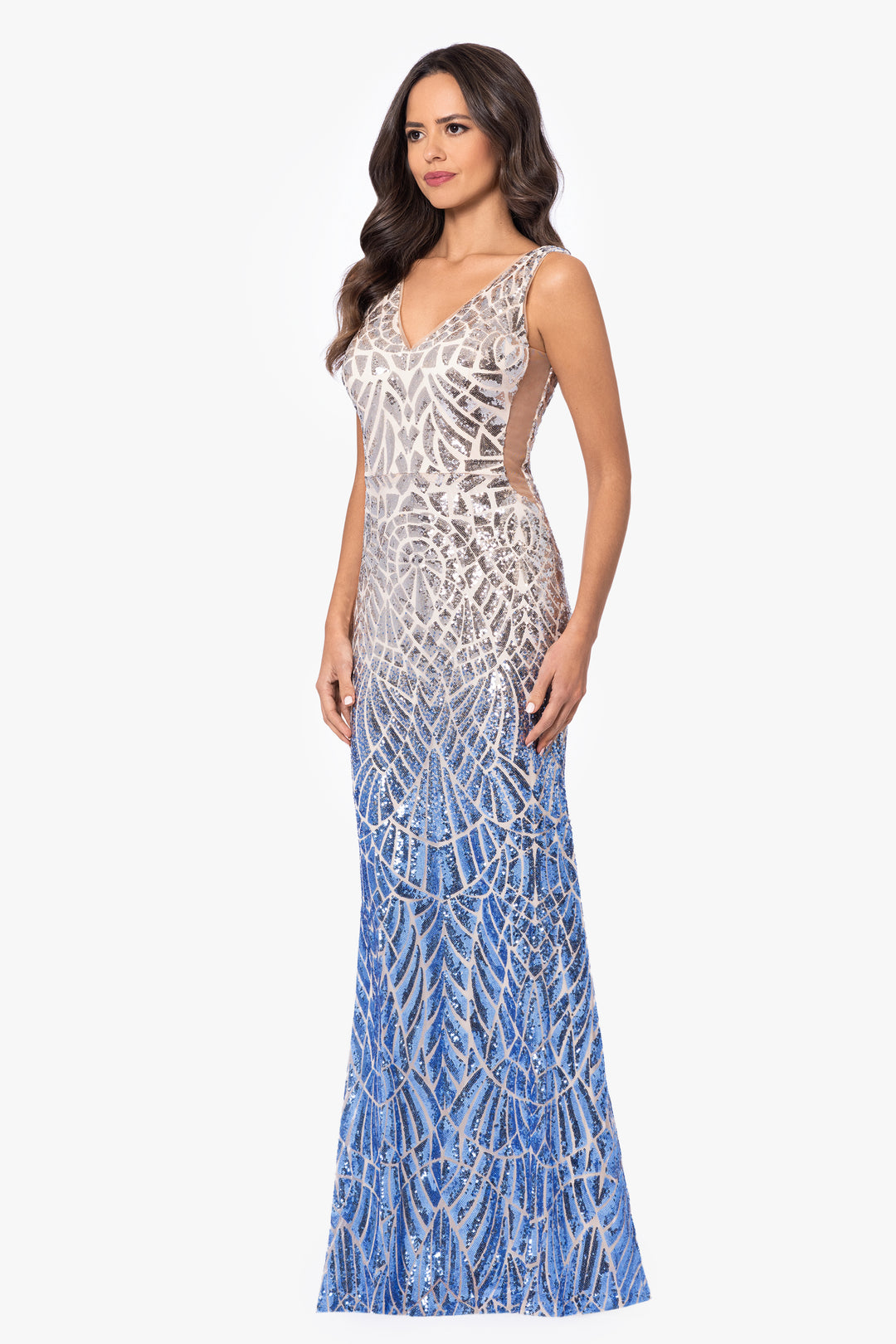 "Tami" Long Sequin V-Neck Ombre Dress