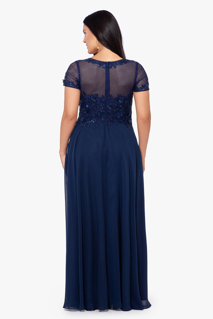 Plus "Angelica" Long Chiffon Beaded Mesh Top Dress