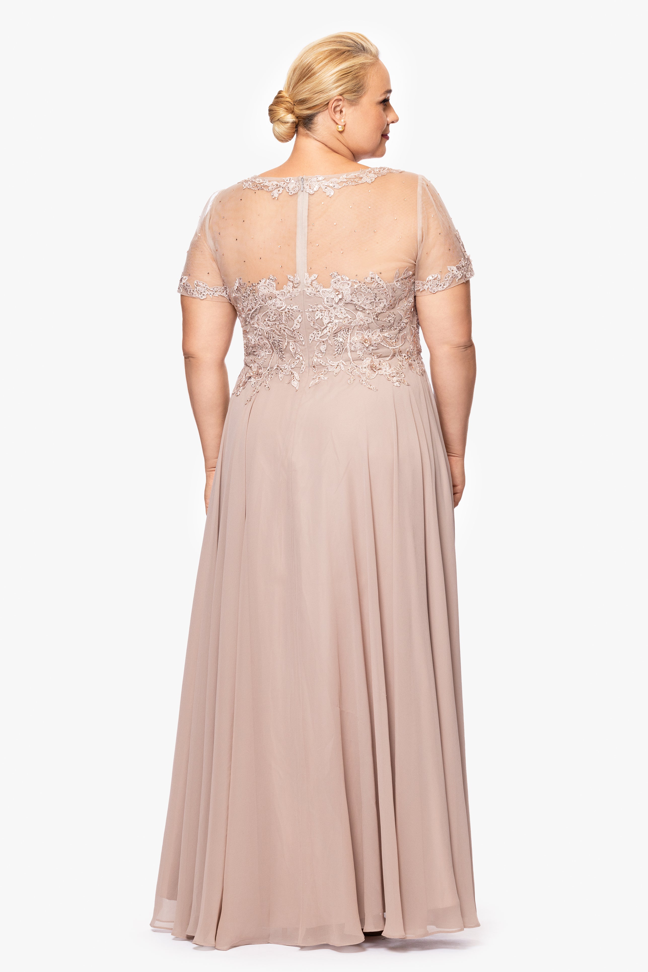 Plus "Angelica" Long Chiffon Beaded Mesh Top Dress