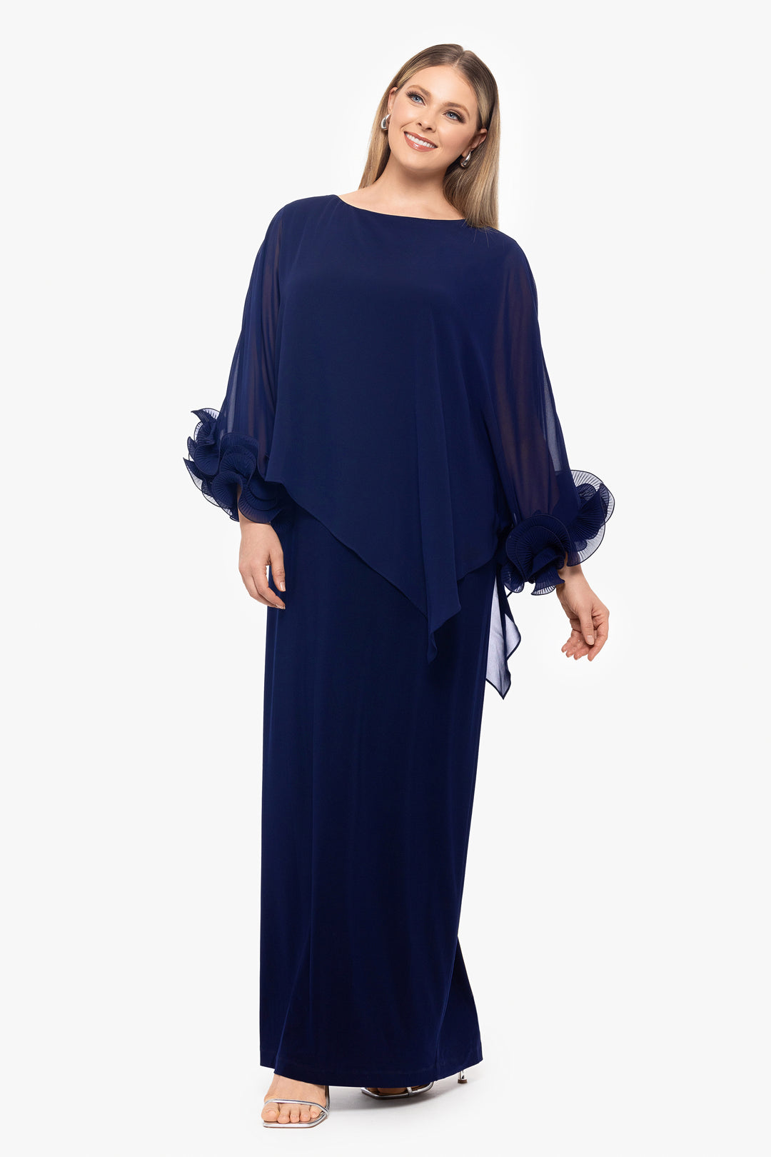 Plus "Denise" Chiffon Overlay Ruffle Dress