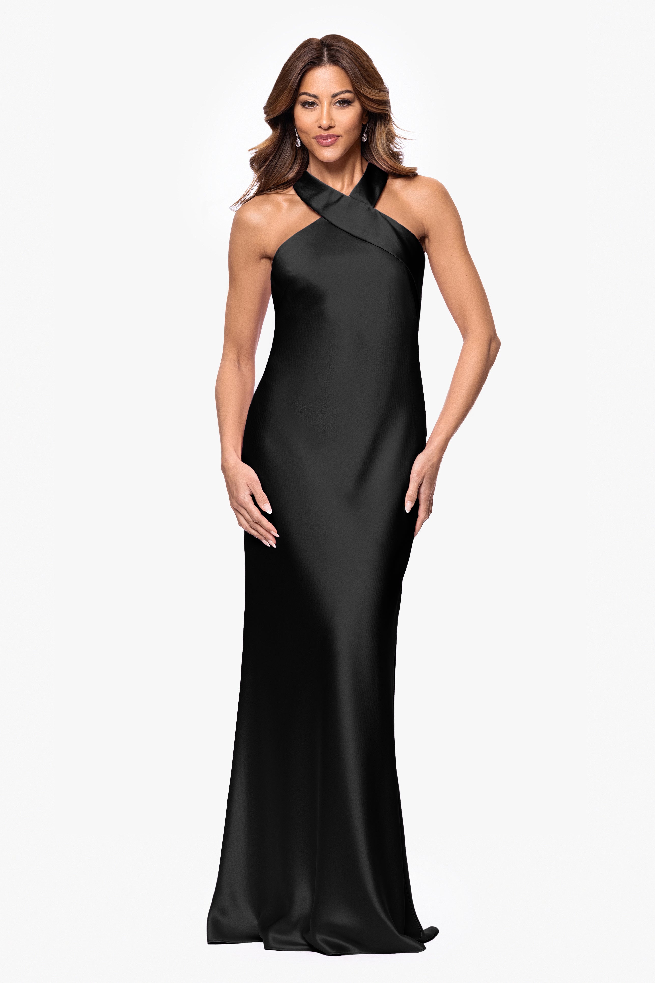 "Francesca" Satin Halter Tie Neck Floor Length Dress