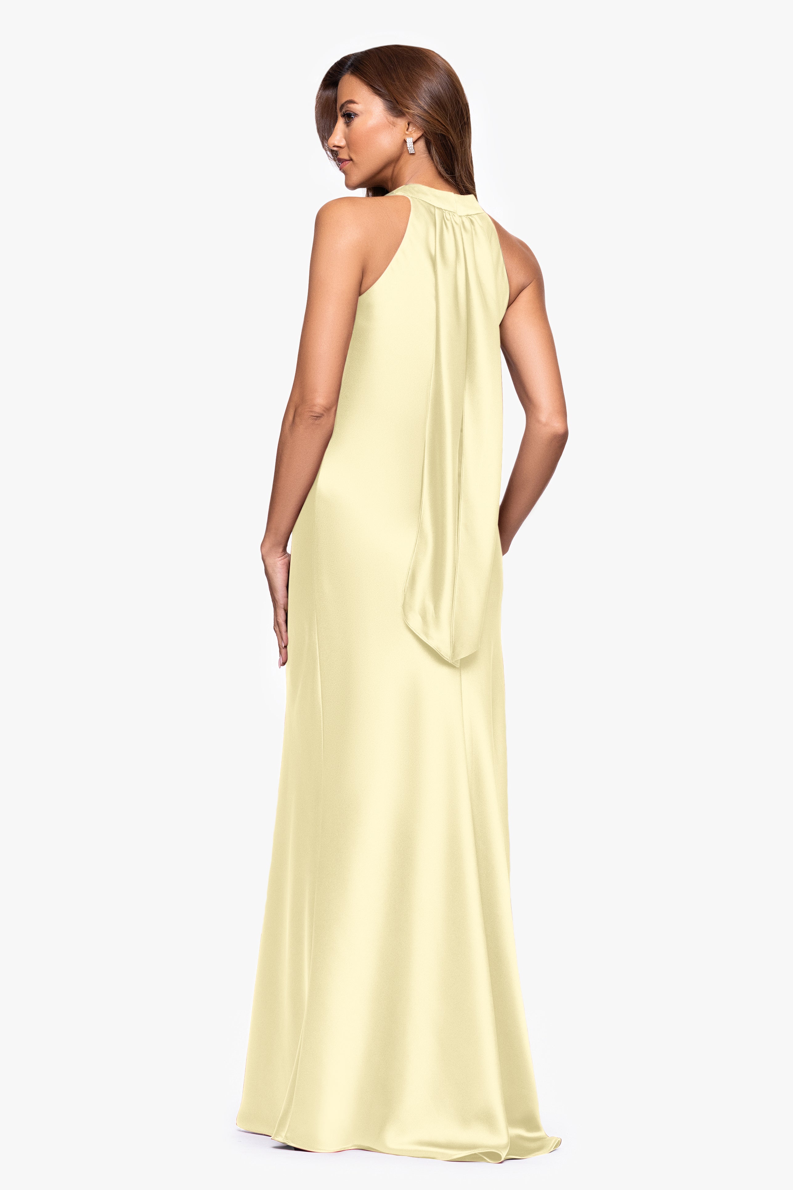 "Francesca" Satin Halter Tie Neck Floor Length Dress
