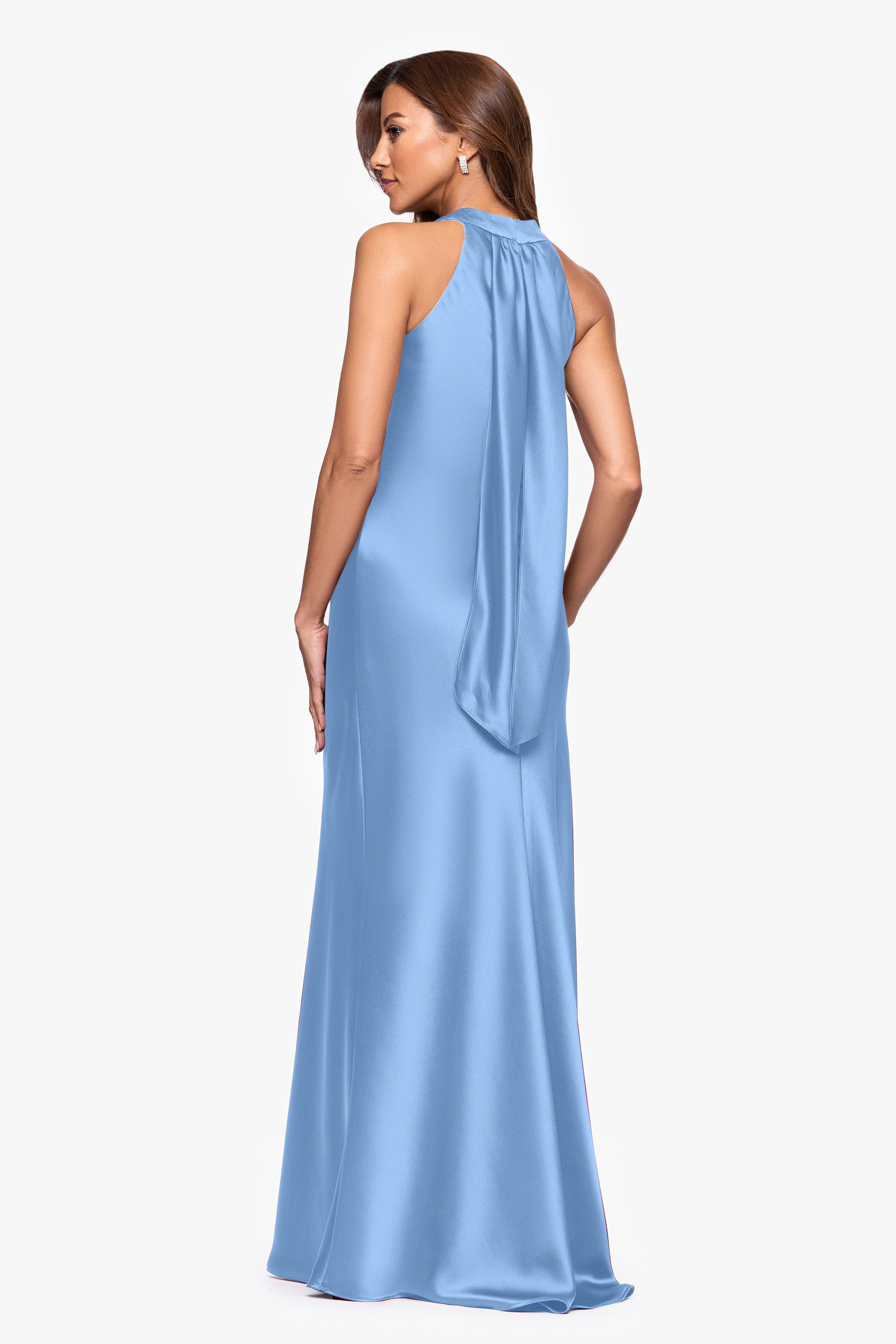 "Francesca" Satin Halter Tie Neck Floor Length Dress