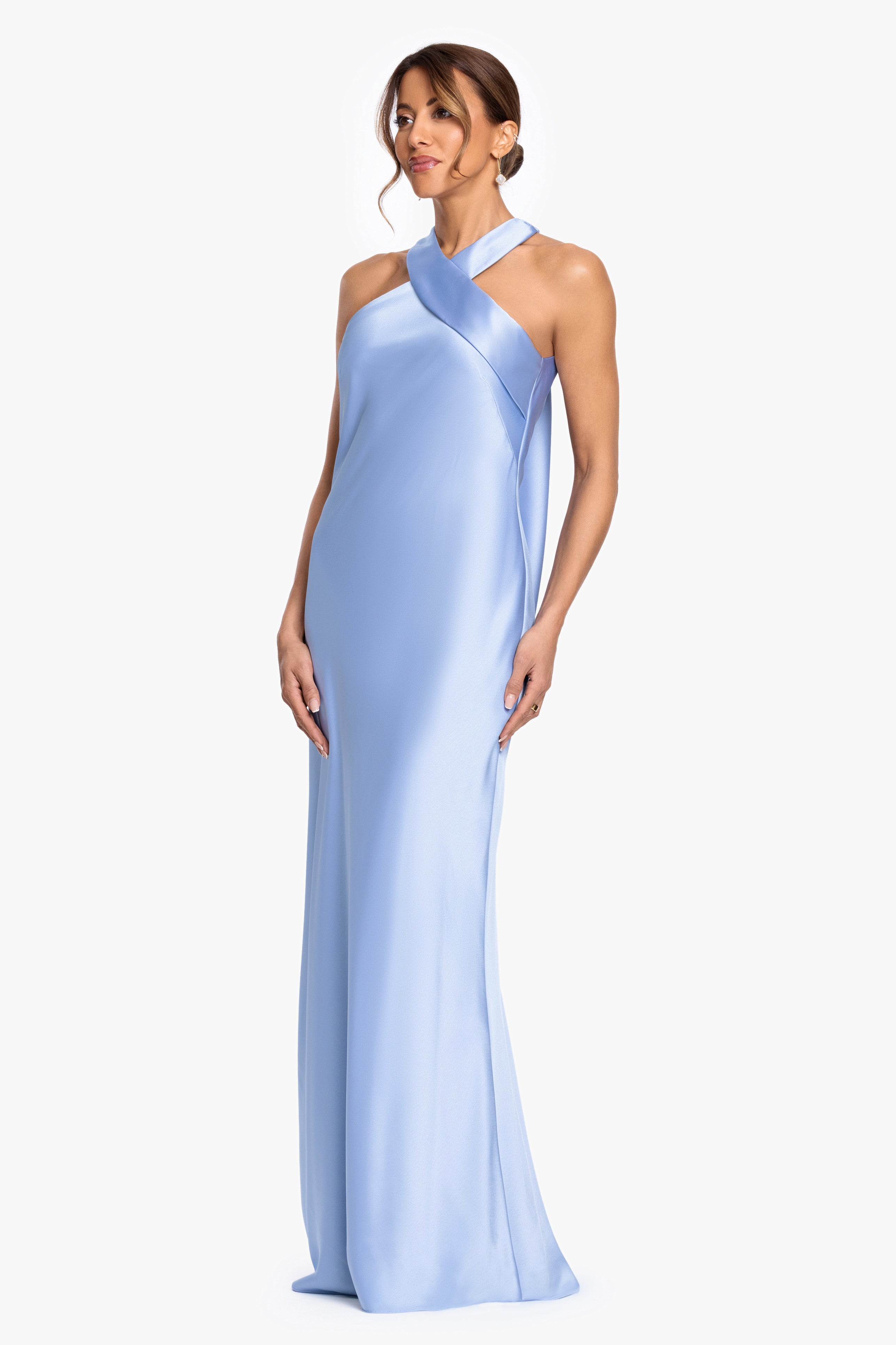 "Francesca" Satin Halter Tie Neck Dress