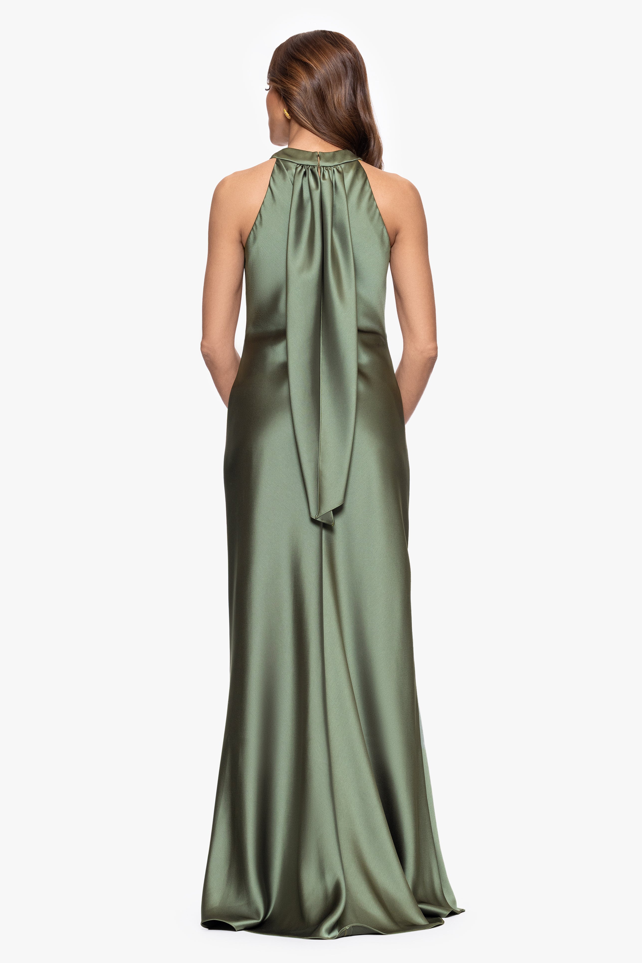"Francesca" Satin Halter Tie Neck Floor Length Dress