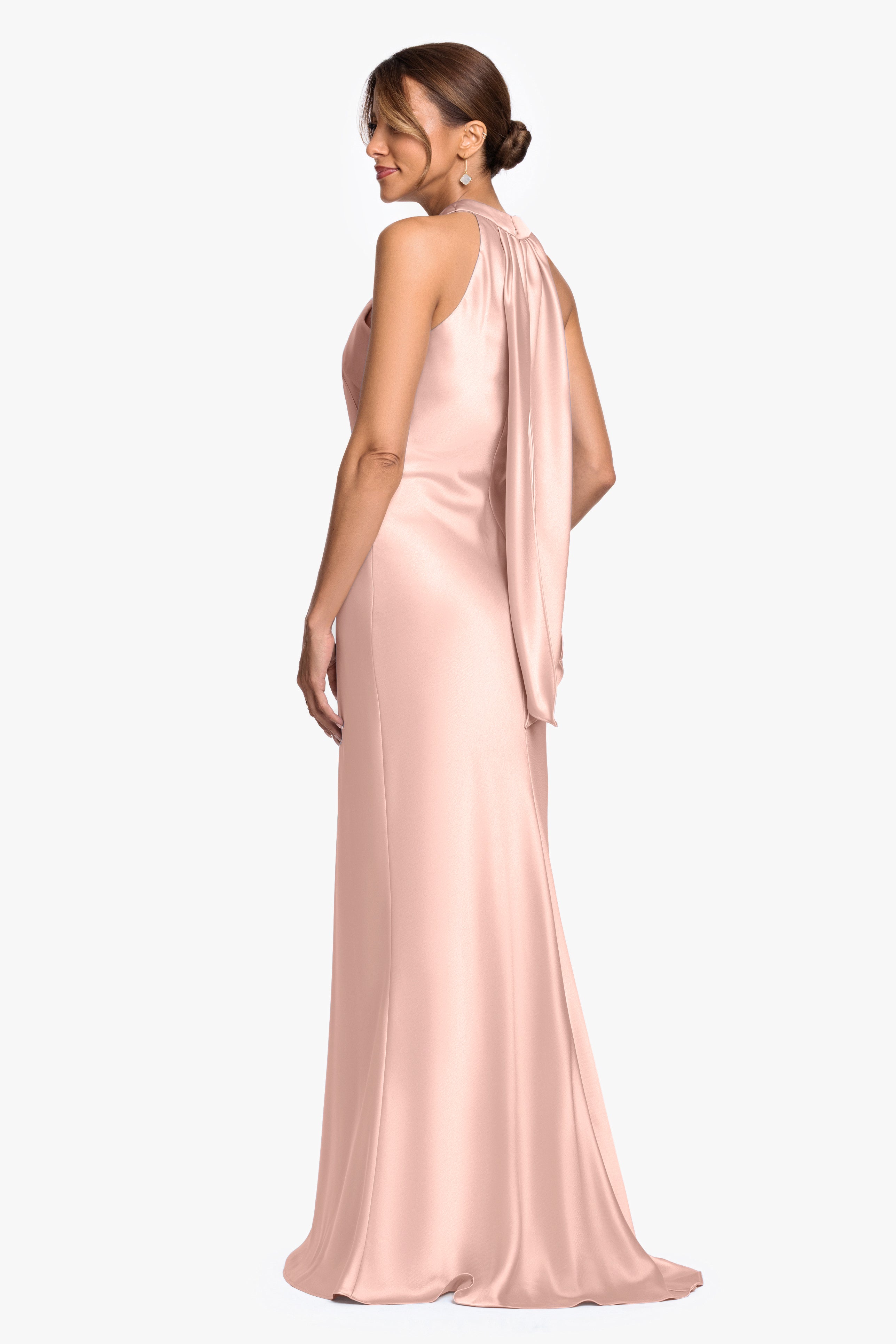 Francesca Satin Halter Tie Neck Floor Length Dress Sage / 14