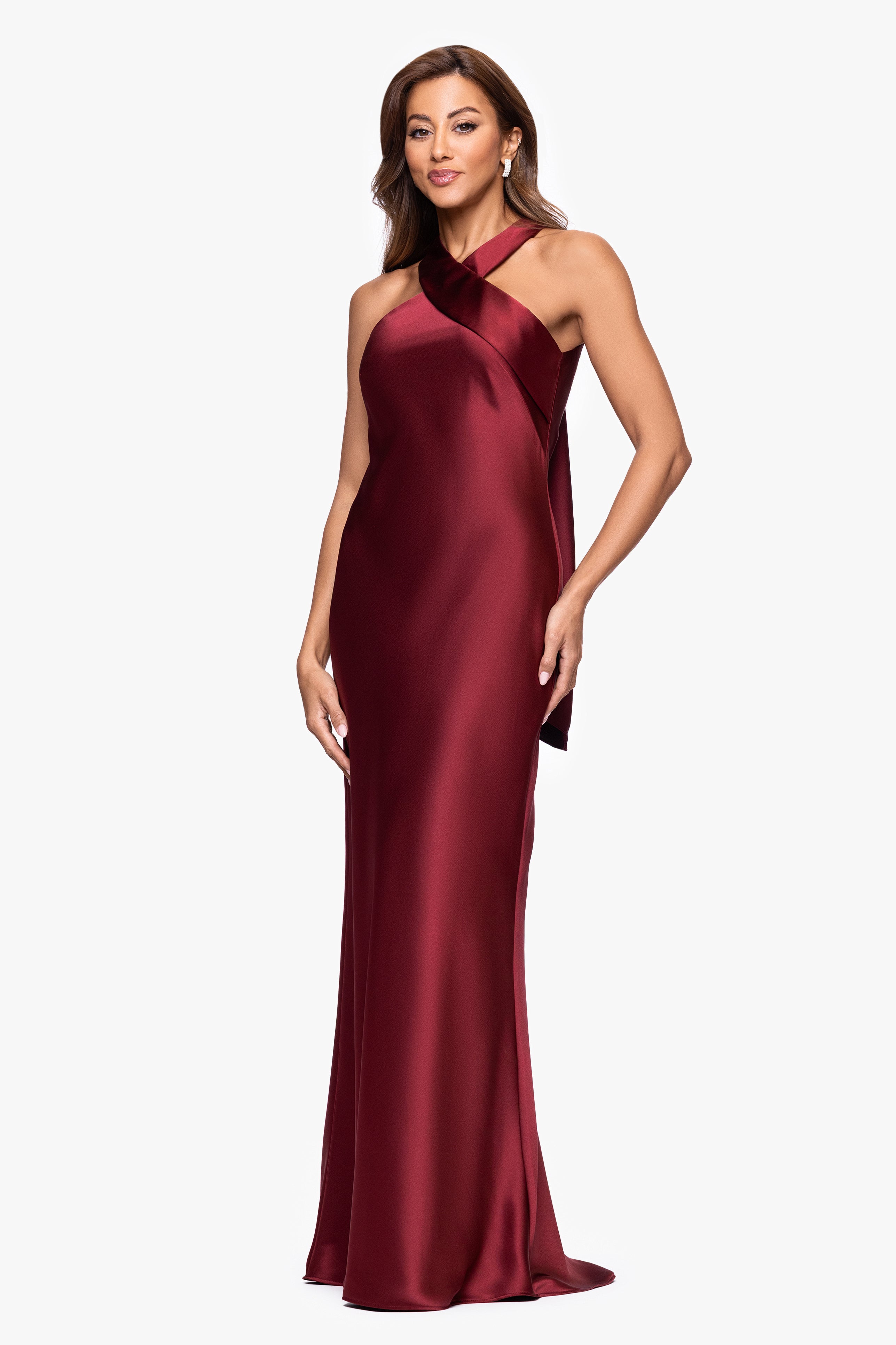 "Francesca" Satin Halter Tie Neck Dress