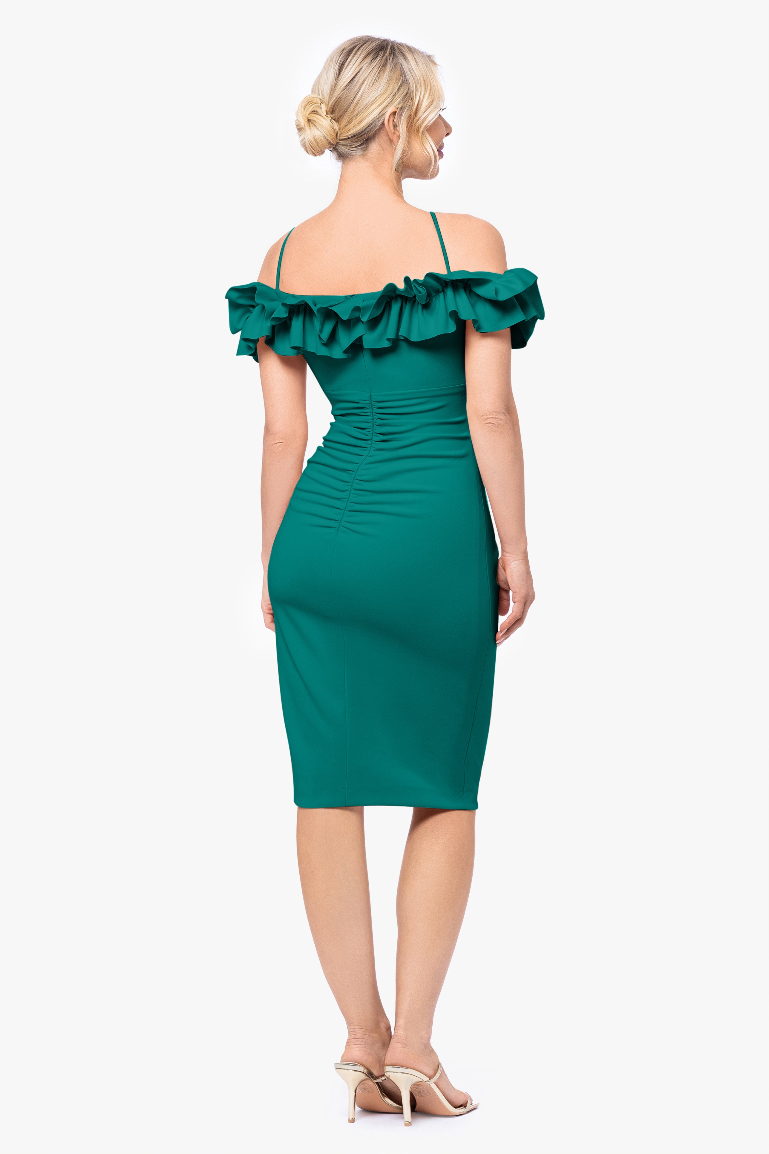 "Tyler" Short Scuba Crepe Off the Shoulder Ruffle Dress