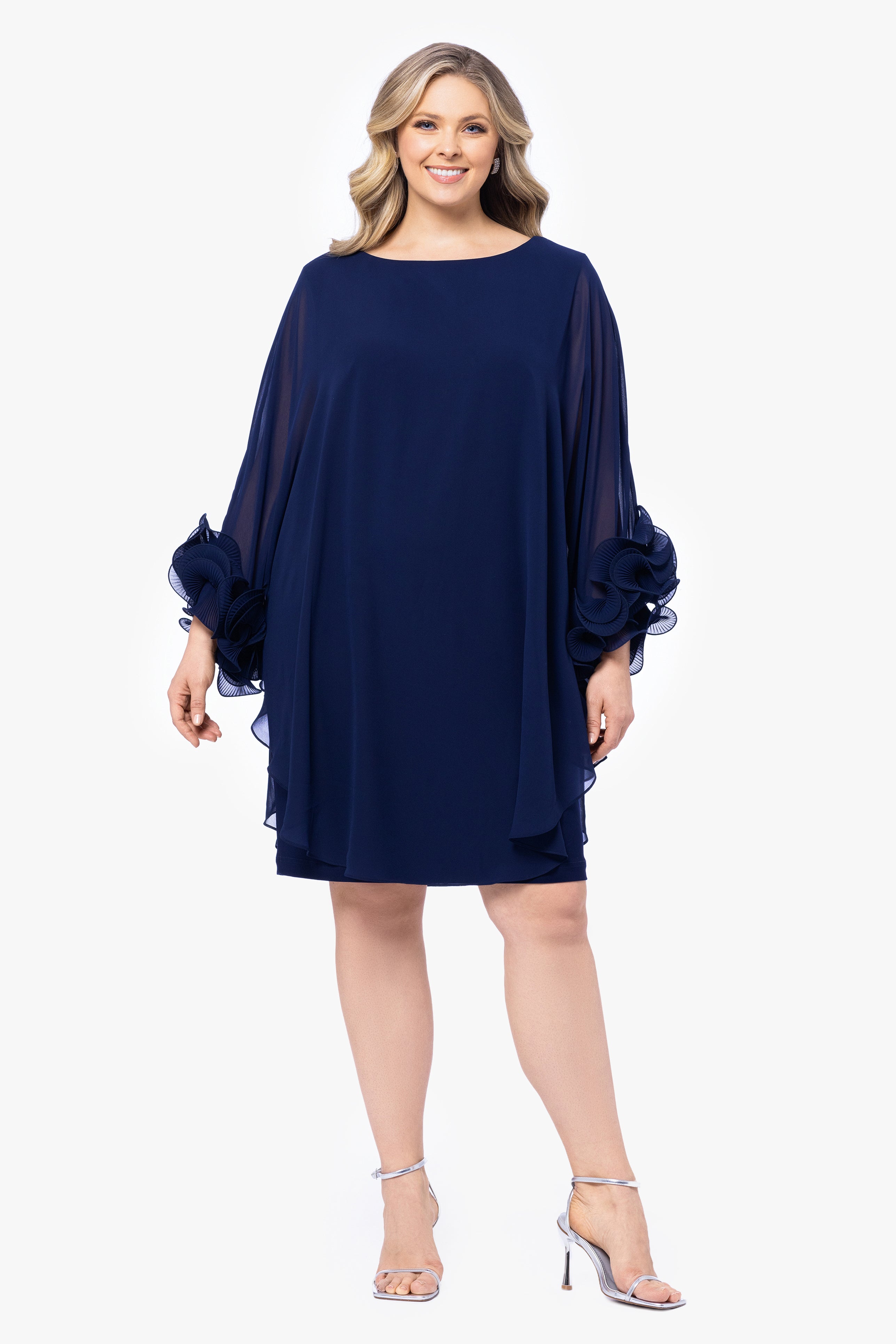 Plus "Alexandra" Short Chiffon Overlay Ruffle Dress