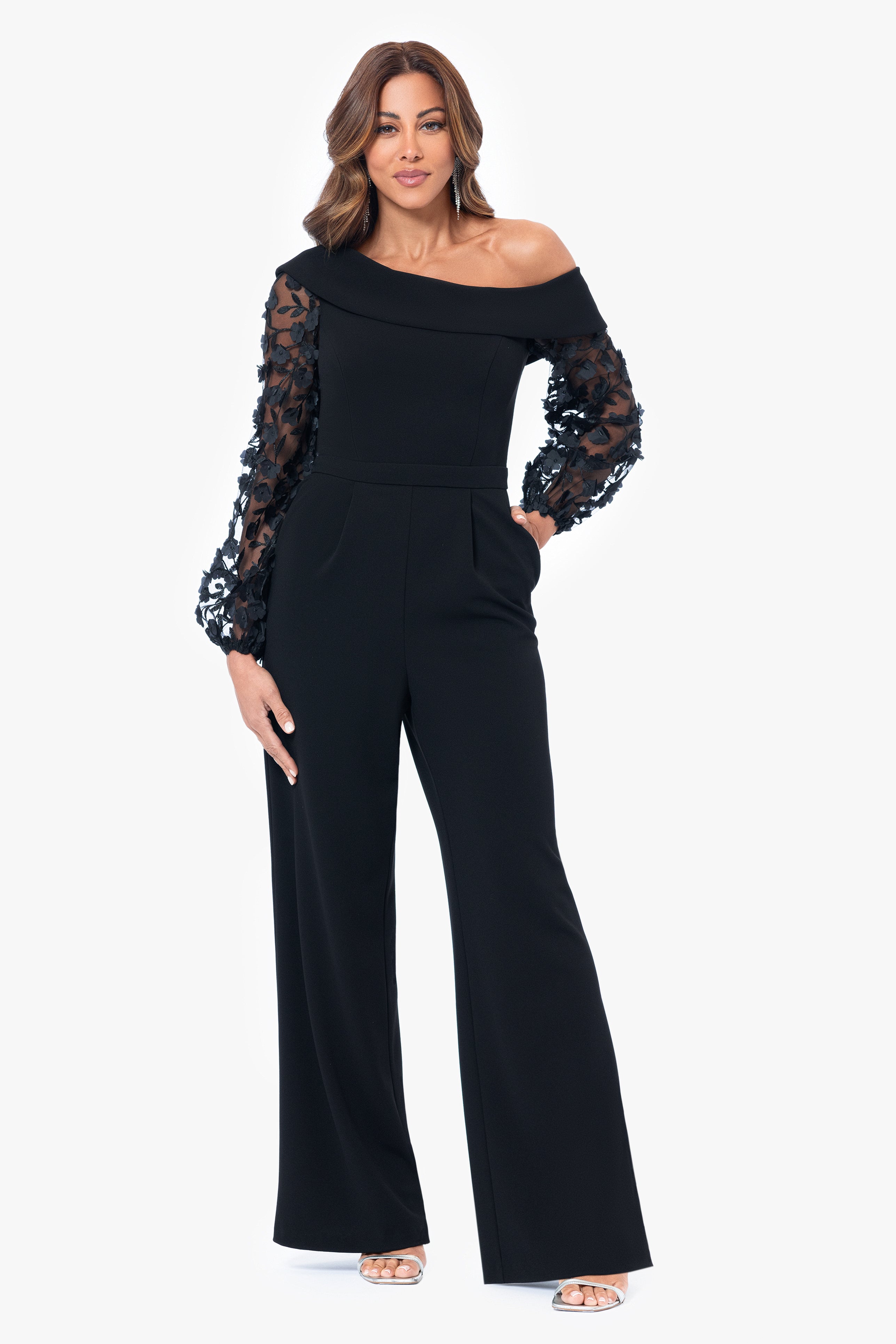 "Marina" Long 3D Sleeve Scuba Crepe Jumpsuit