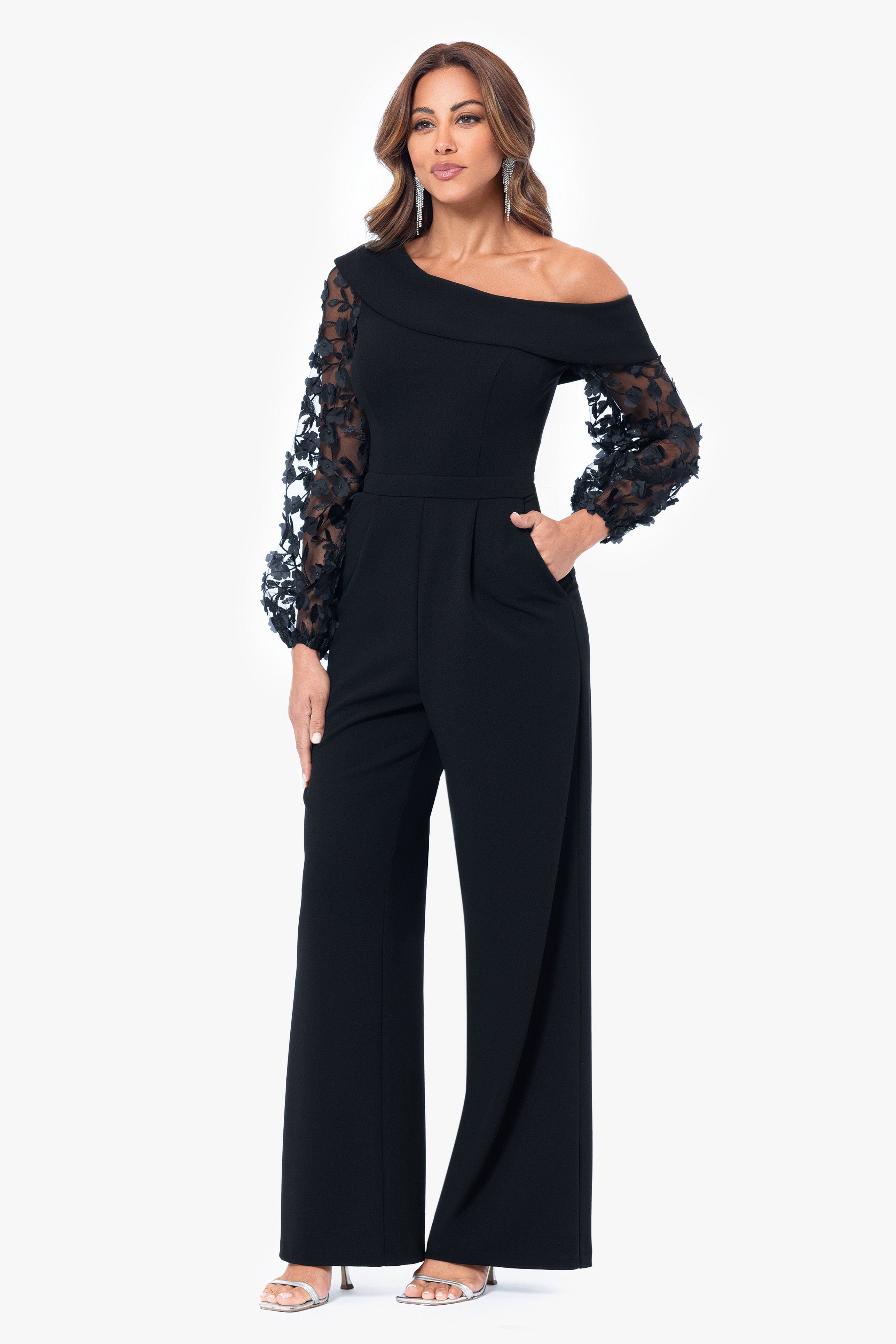 "Marina" Long 3D Sleeve Scuba Crepe Jumpsuit