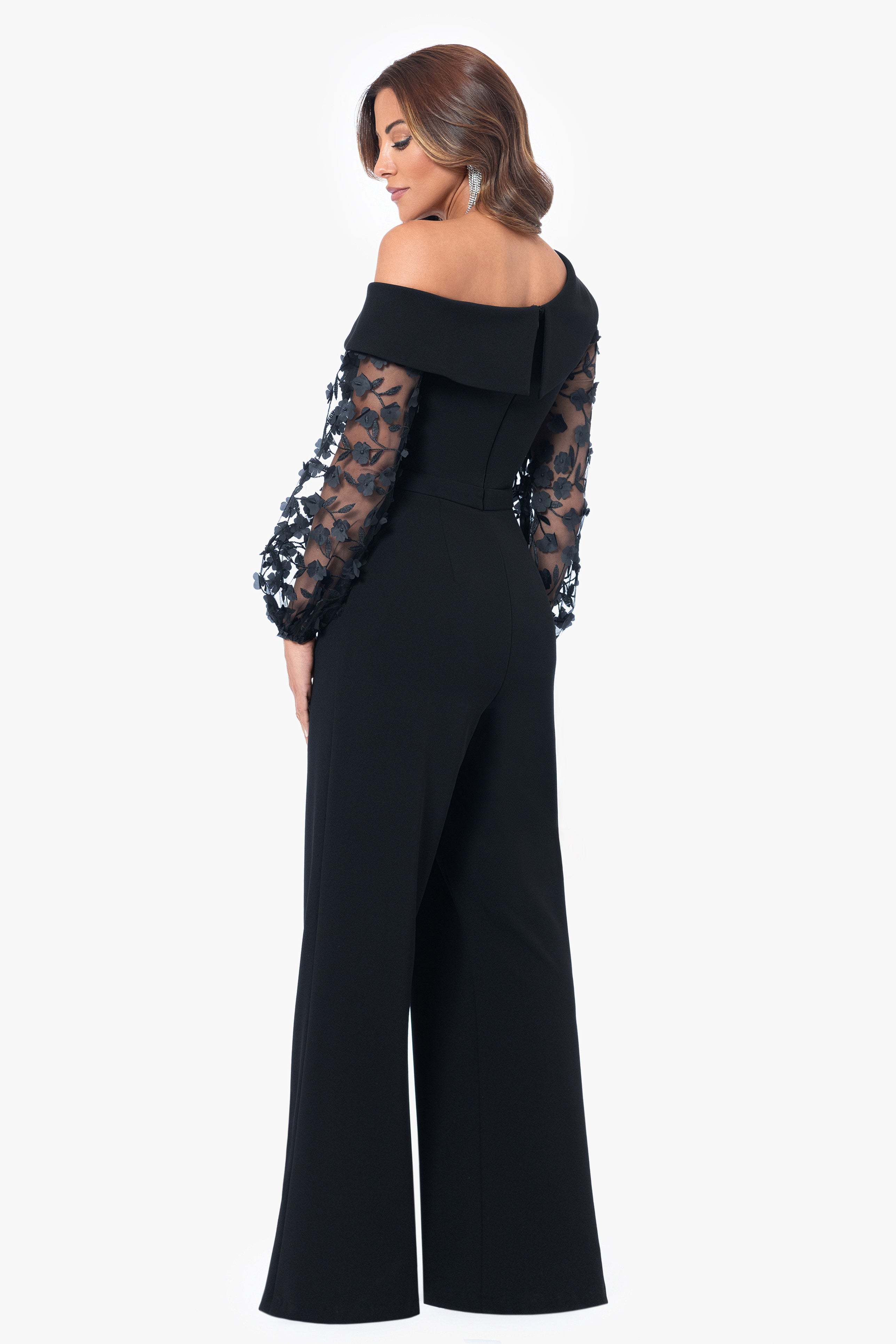 "Marina" Long 3D Sleeve Scuba Crepe Jumpsuit