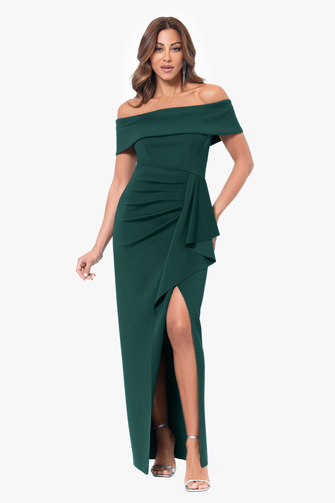 "Jenny" Long Scuba Off the Shoulder Rouched Dress