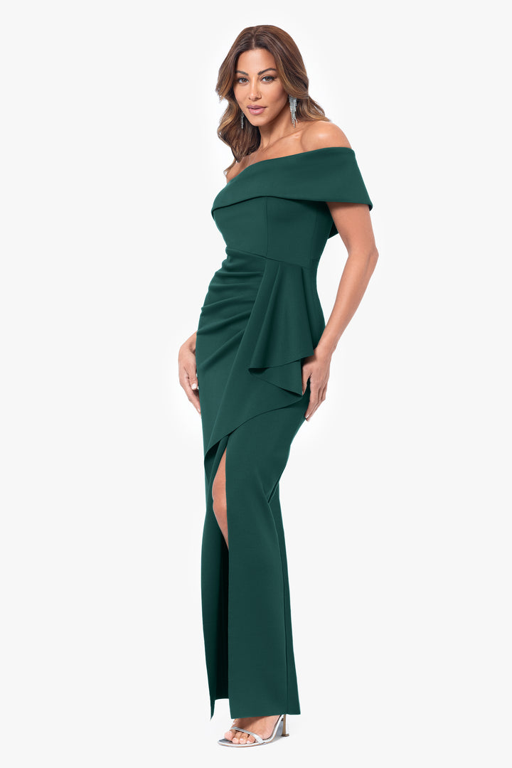 "Jenny" Long Scuba Off the Shoulder Rouched Dress