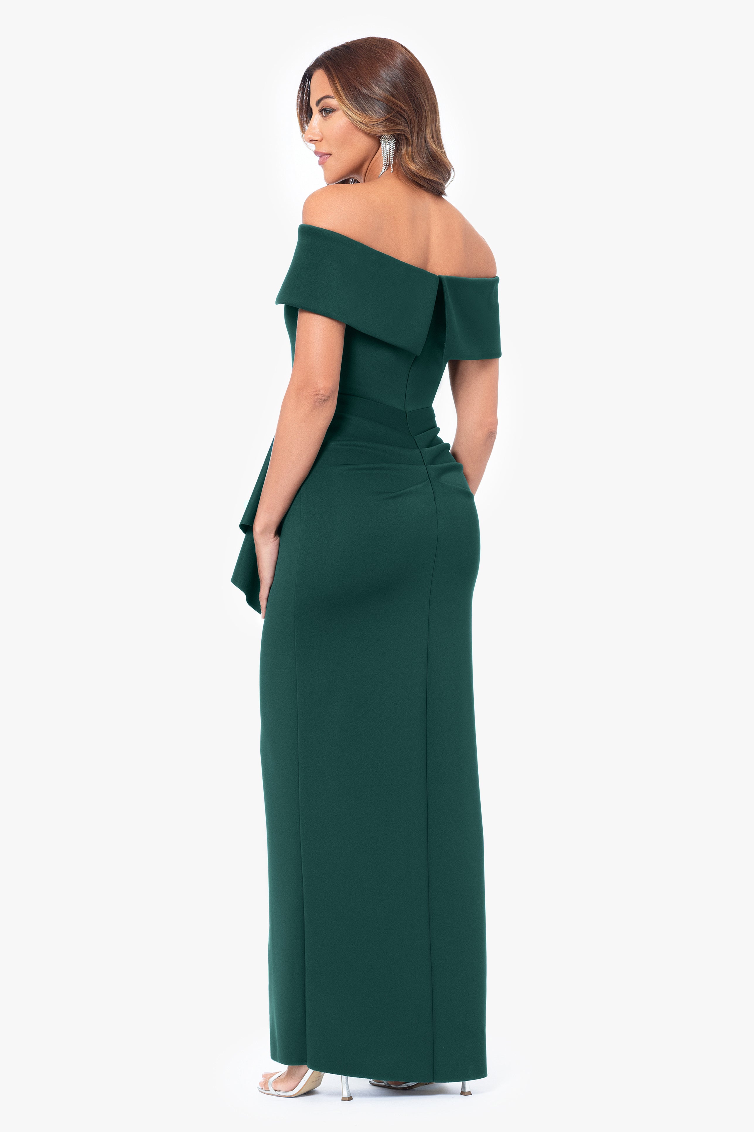 "Jenny" Long Scuba Off the Shoulder Rouched Dress